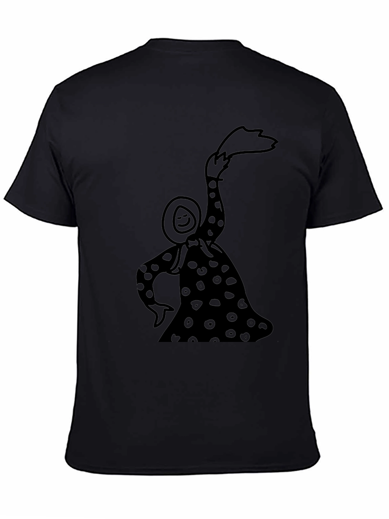 Whimsical Black T-Shirt with Illustrated Figure