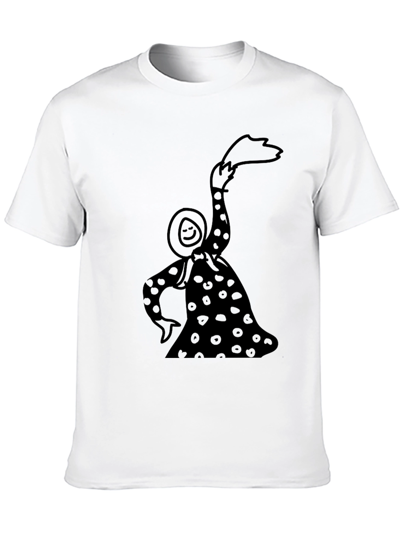 Whimsical Black T-Shirt with Illustrated Figure