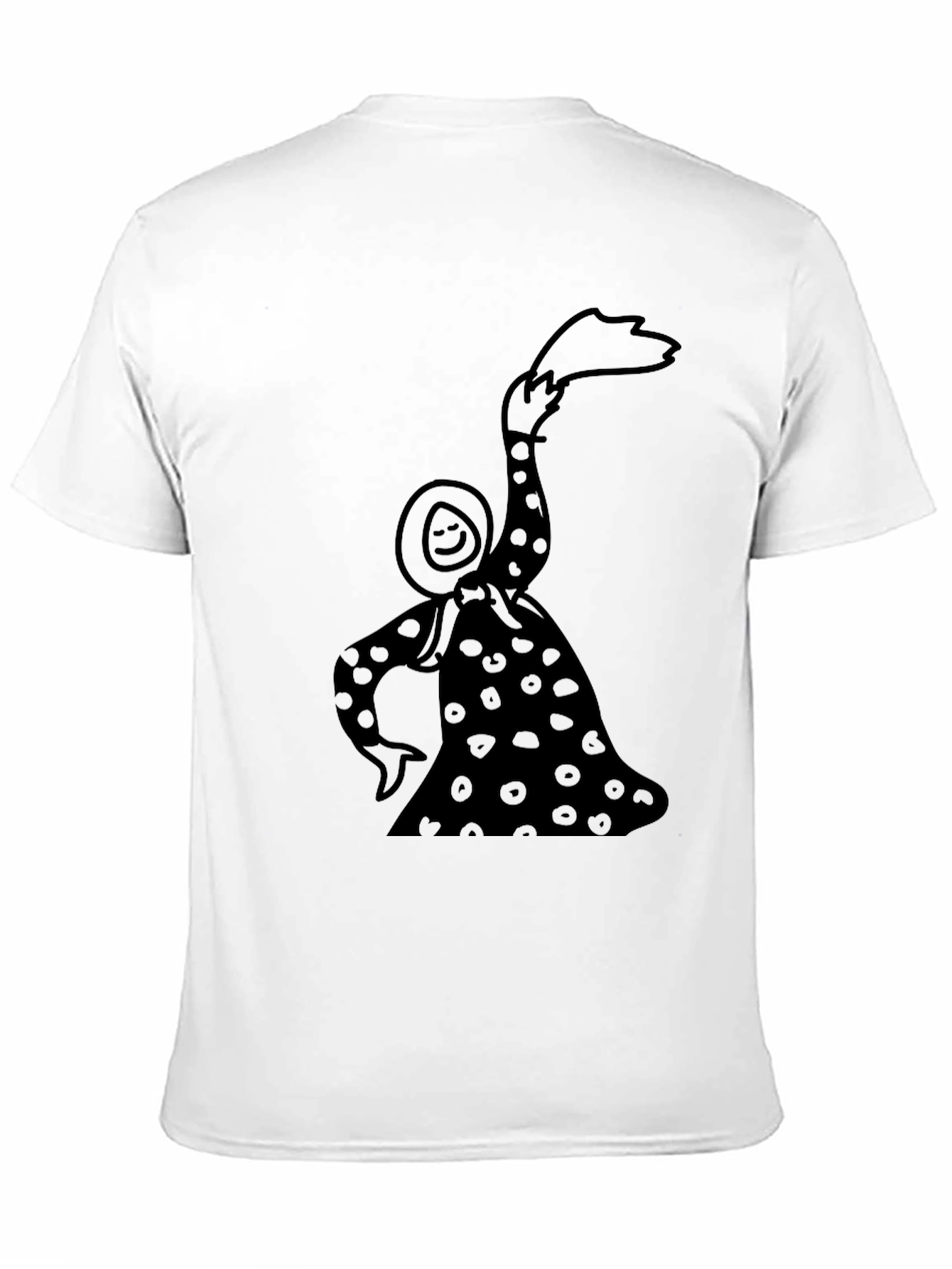 Whimsical Black T-Shirt with Illustrated Figure