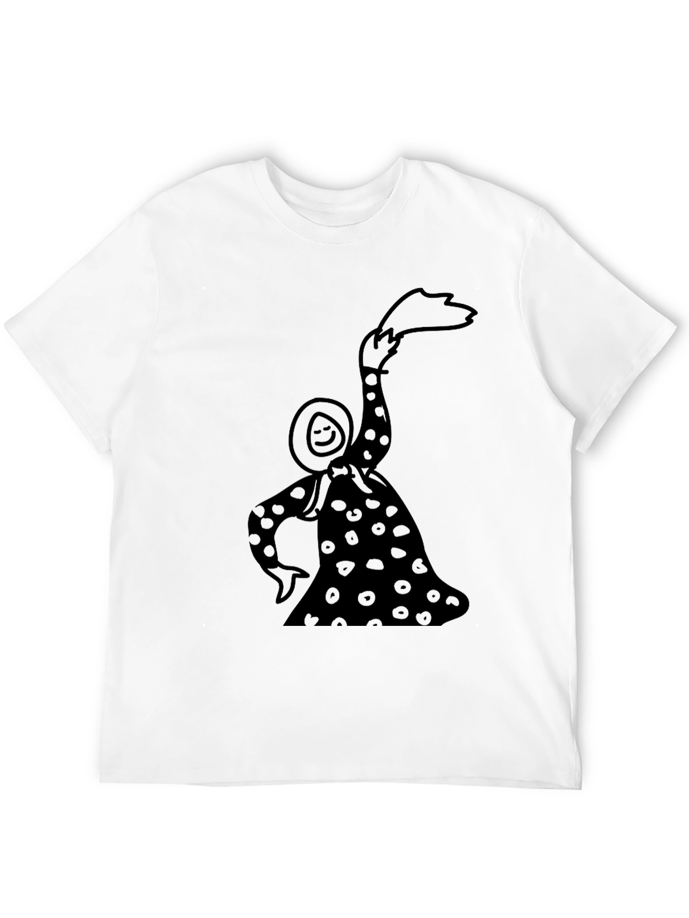 Whimsical Black T-Shirt with Illustrated Figure