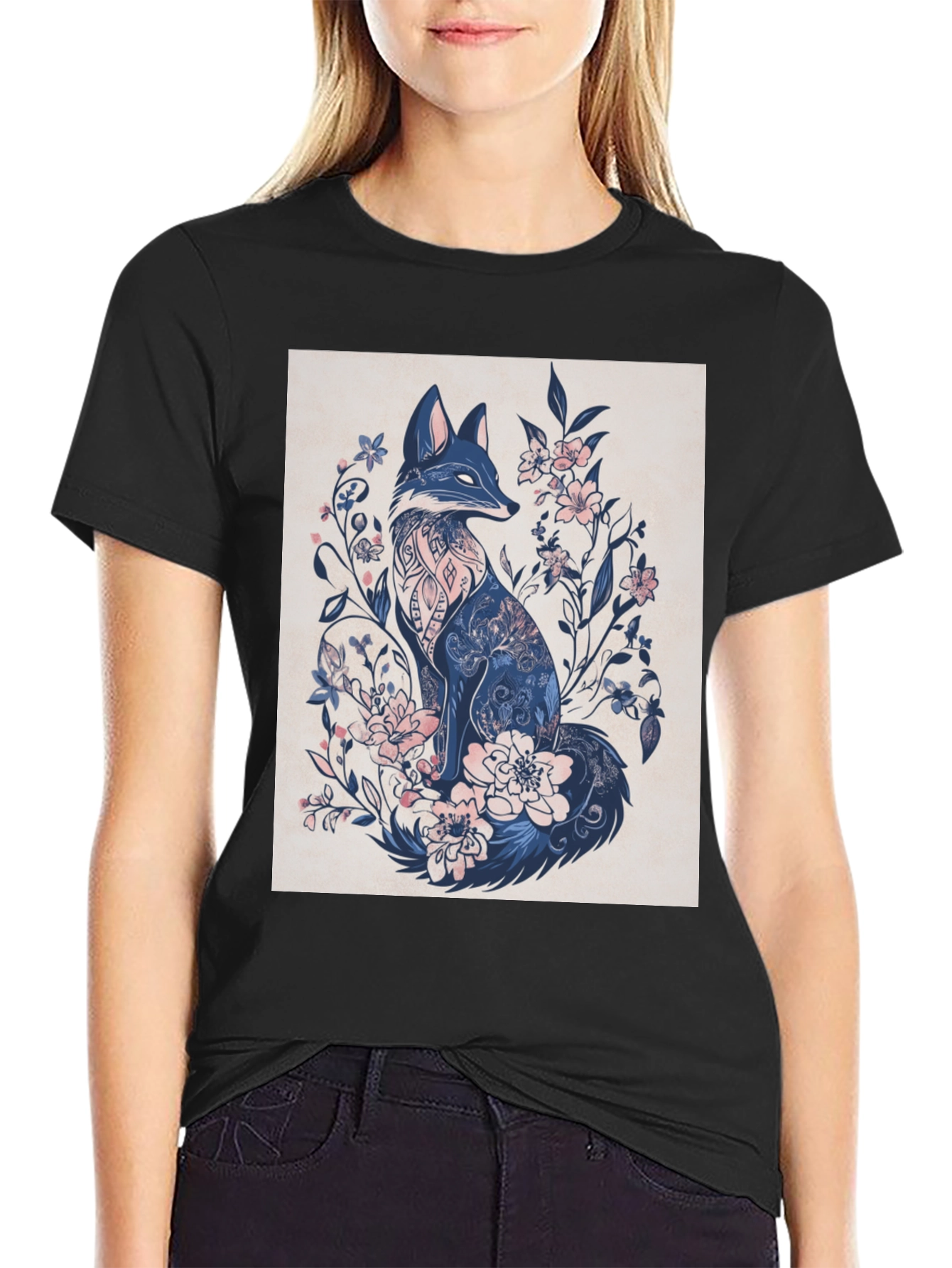 Floral Fox Graphic Tee - Stylish Mens T-Shirt