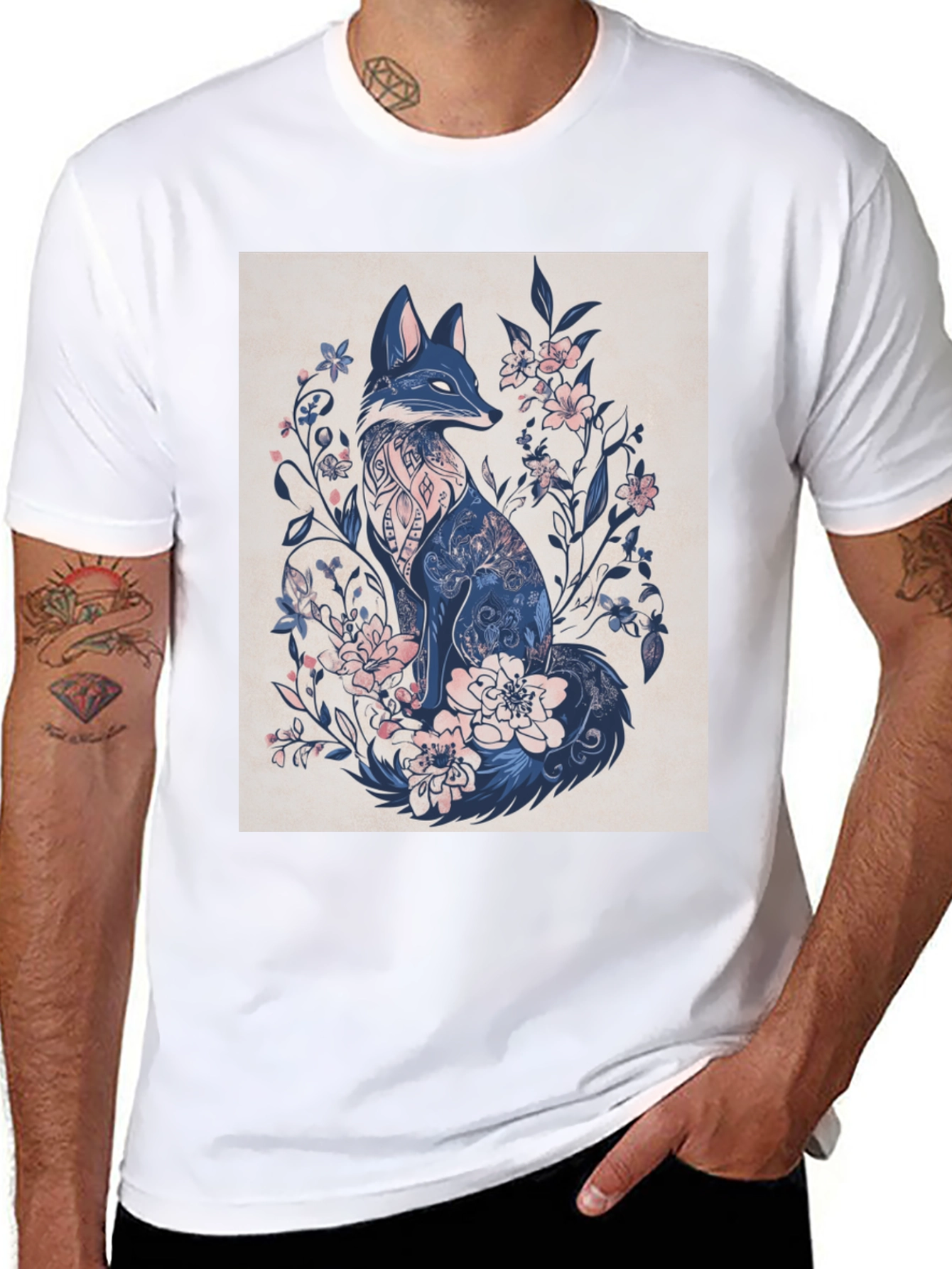 Floral Fox Graphic Tee - Stylish Mens T-Shirt