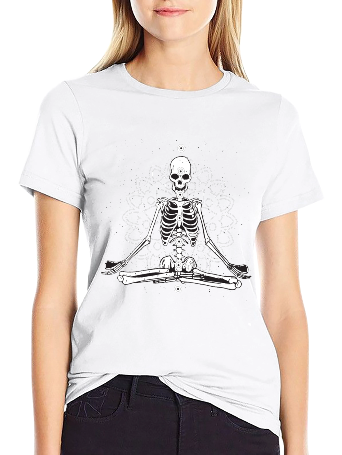 Meditating Skeleton Mandala T-Shirt - Black
