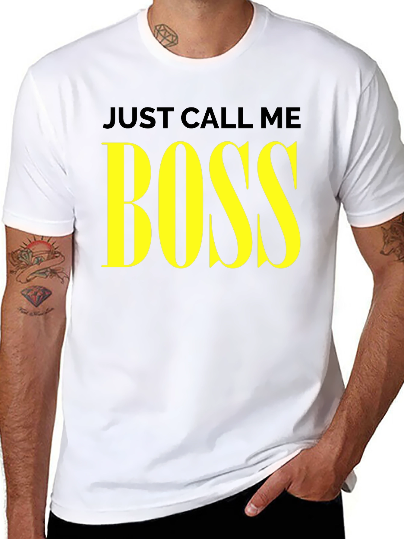 Just Call Me Boss T-Shirt - Yellow Text Graphic