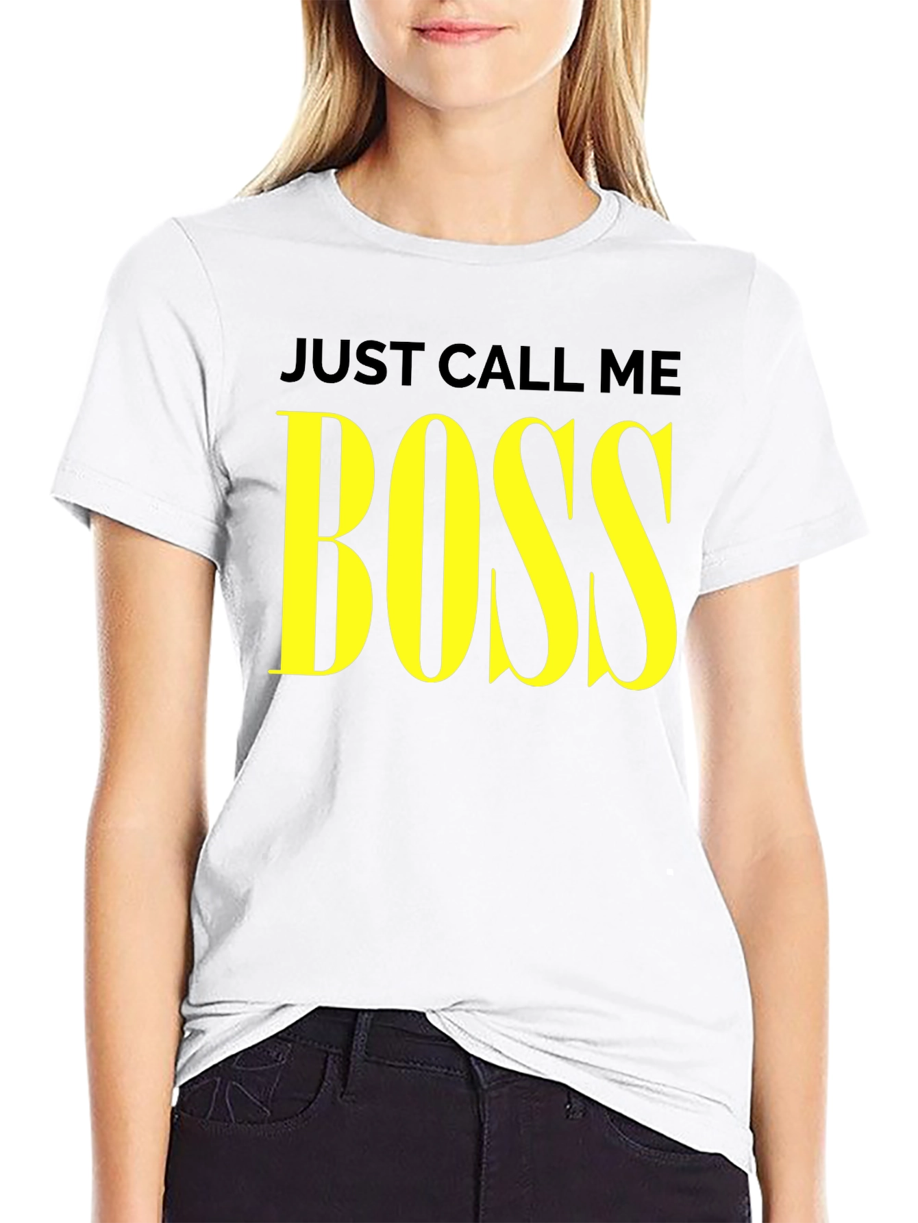 Just Call Me Boss T-Shirt - Yellow Text Graphic