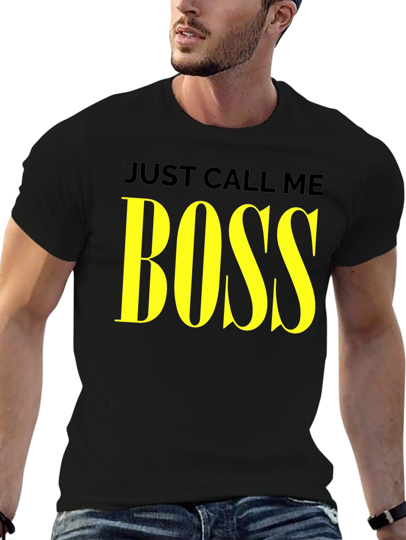 Just Call Me Boss T-Shirt - Yellow Text Graphic