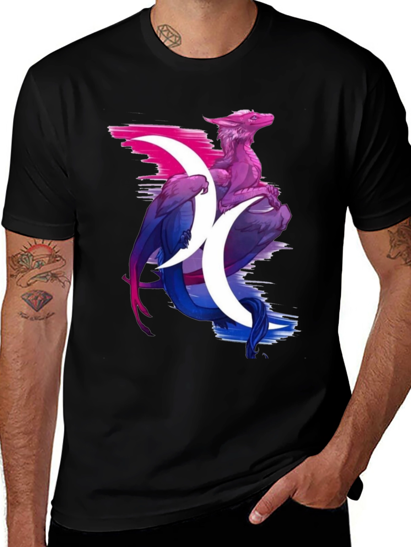 Bi Pride Dragon Graphic T-Shirt - Black