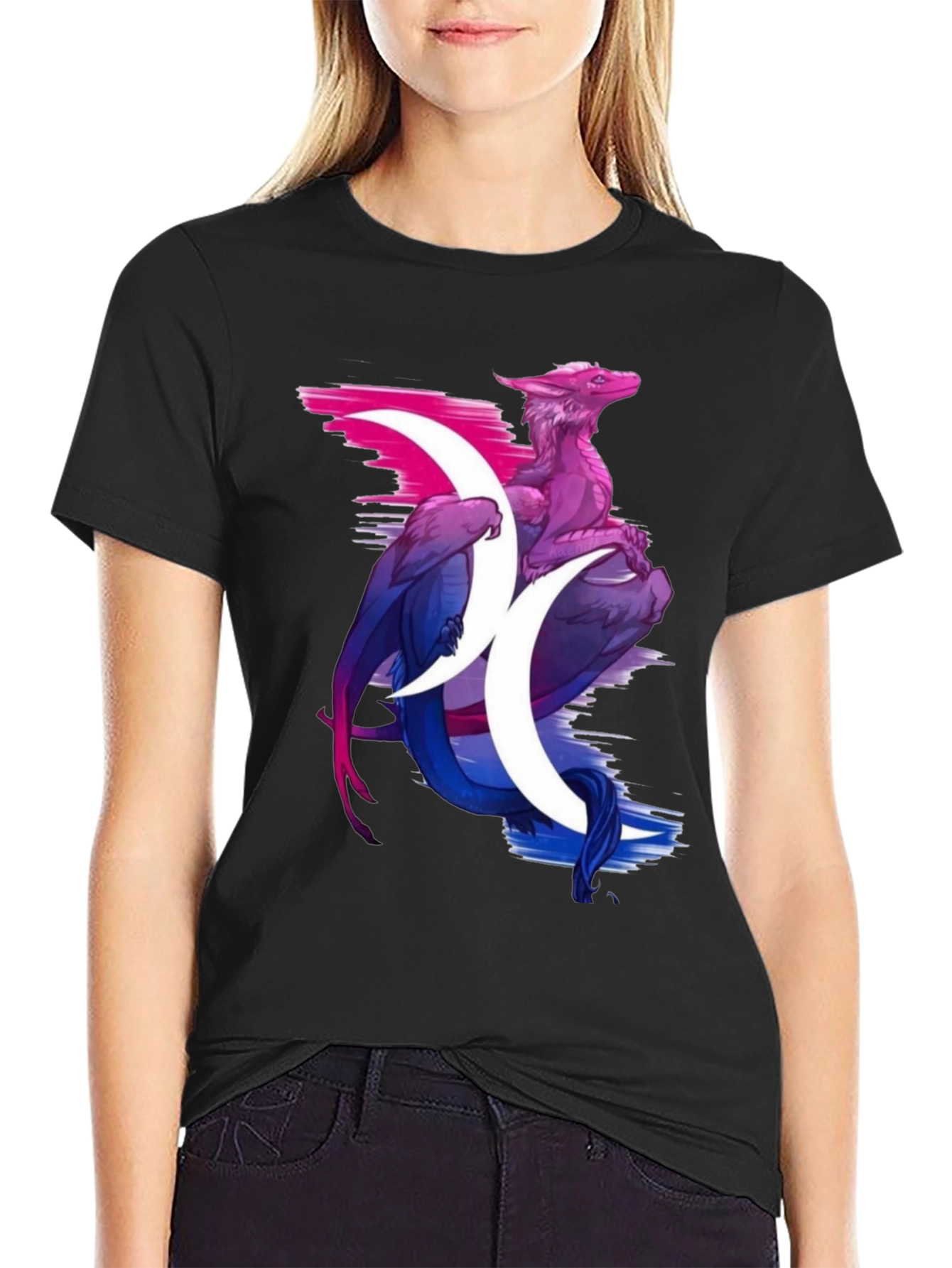 Bi Pride Dragon Graphic T-Shirt - Black