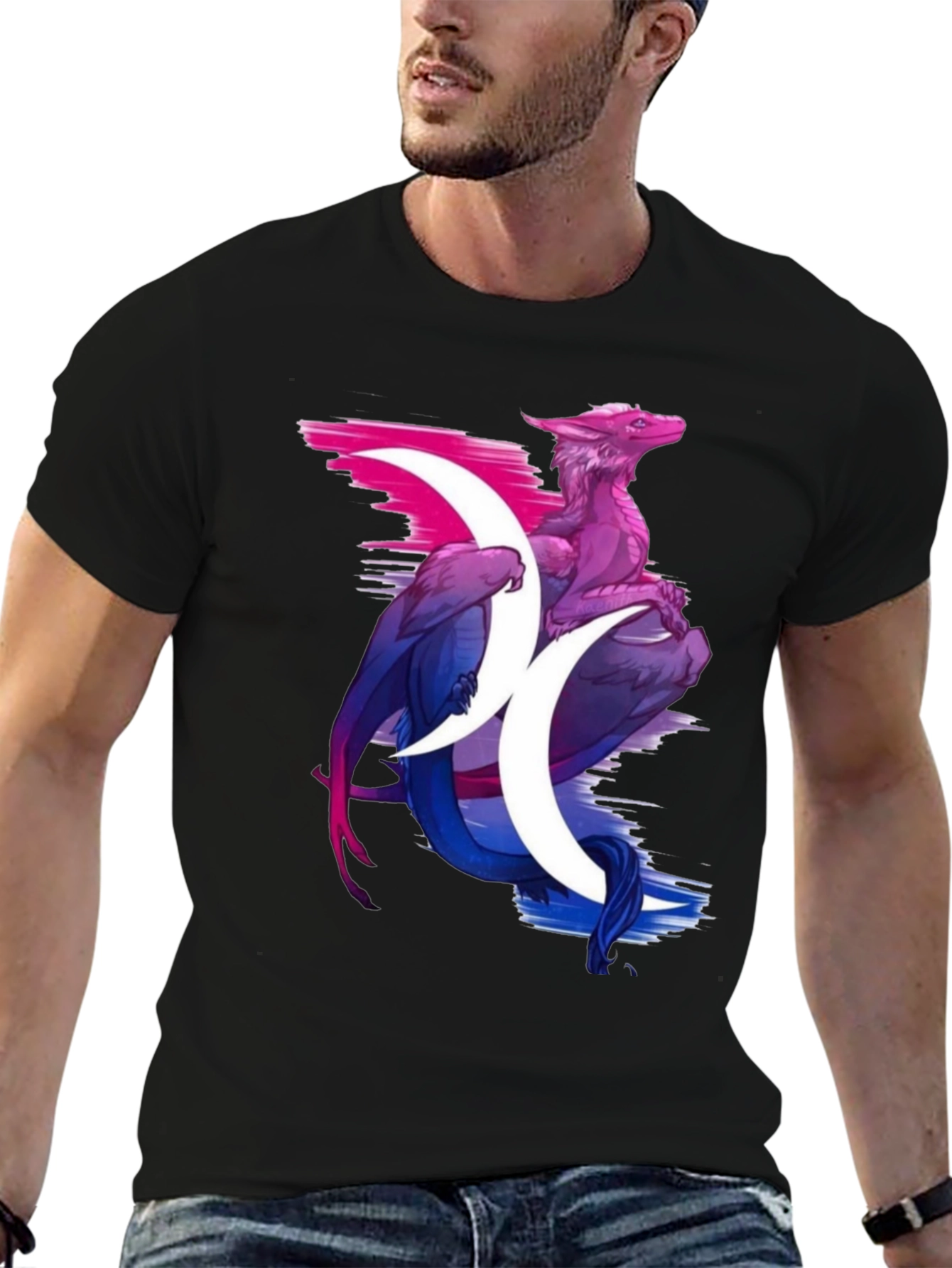 Bi Pride Dragon Graphic T-Shirt - Black