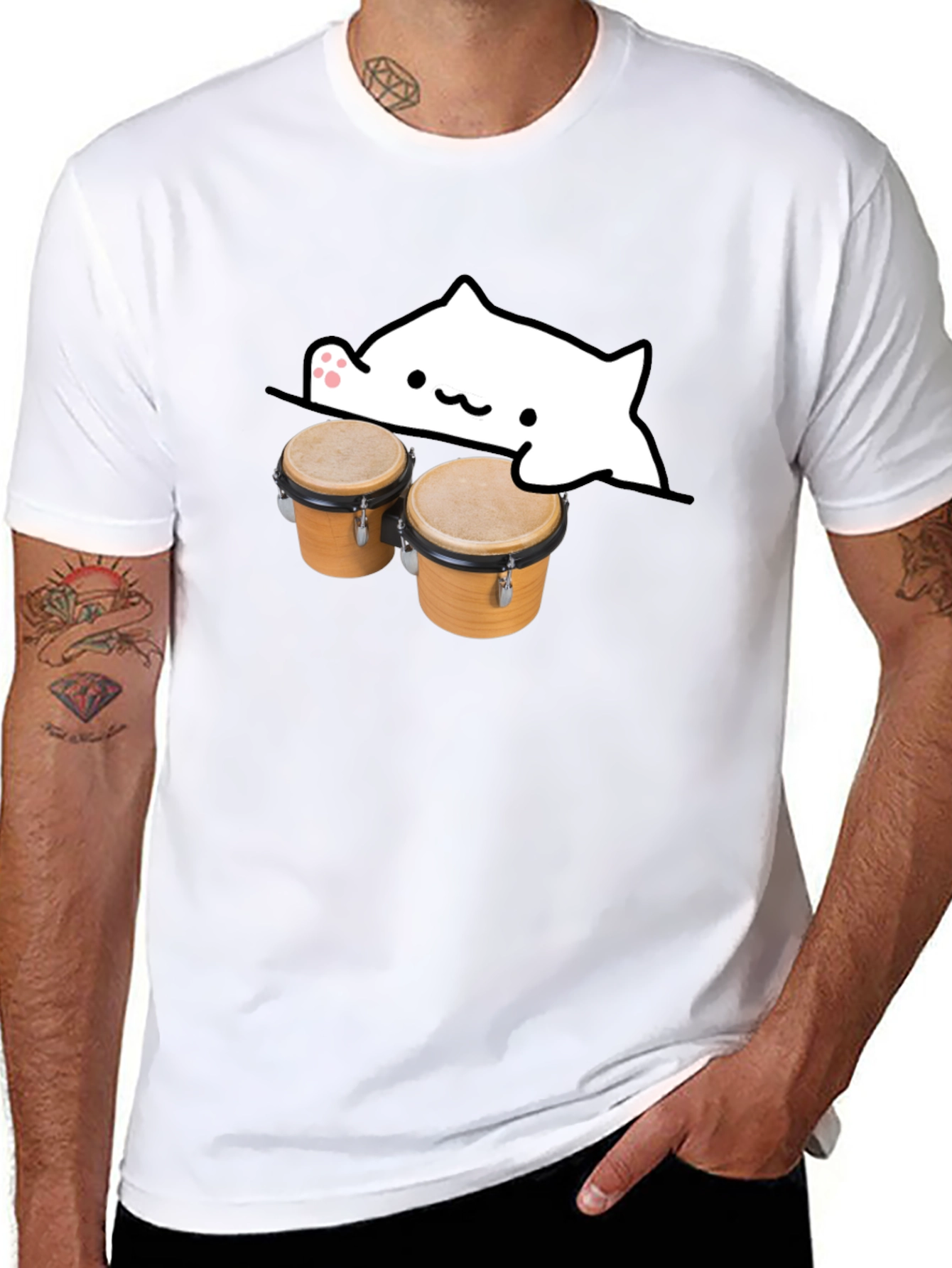 Bongo Cat Black T-Shirt - Musician Tee