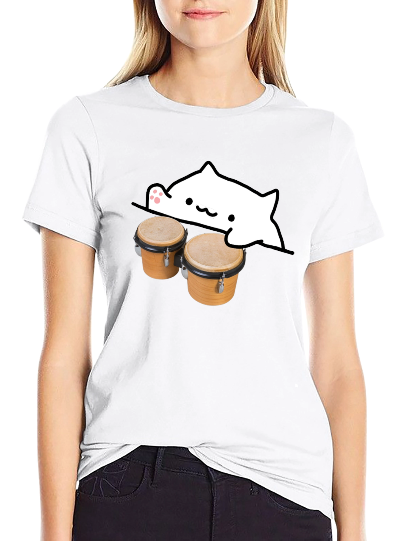 Bongo Cat Black T-Shirt - Musician Tee