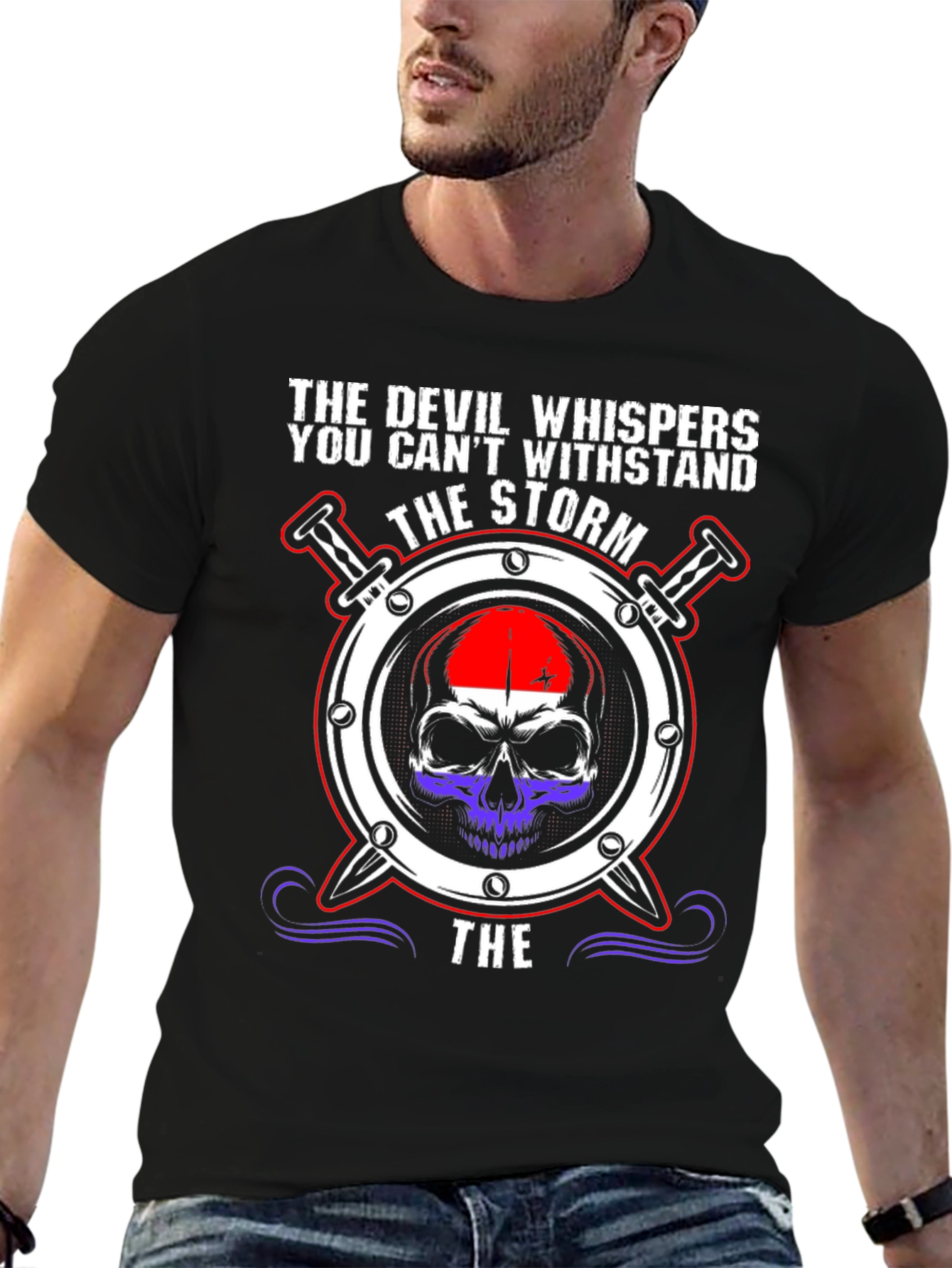 The Devil Whispers Storm Skull T-Shirt