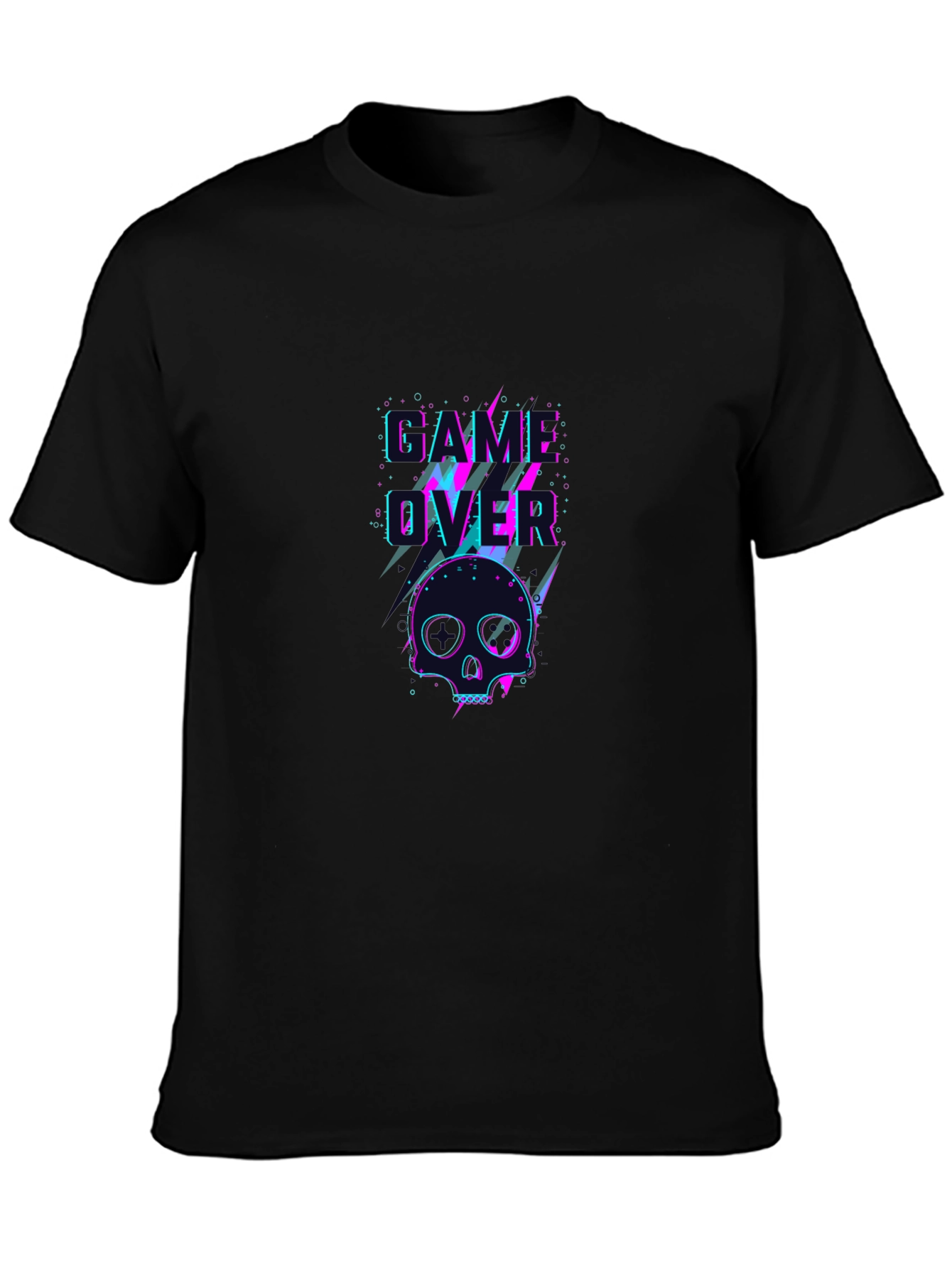Game Over Skull Graphic Tee - Black