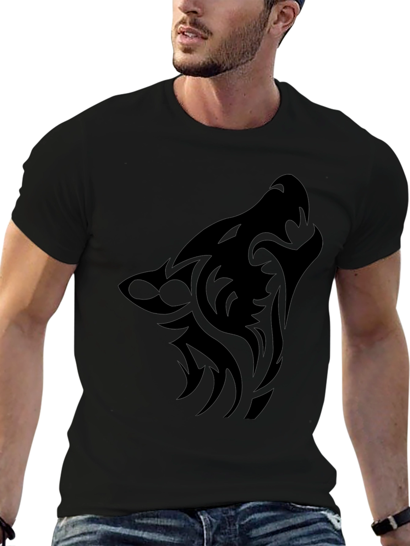 Tribal Wolf Graphic Tee - Mens Black T-Shirt