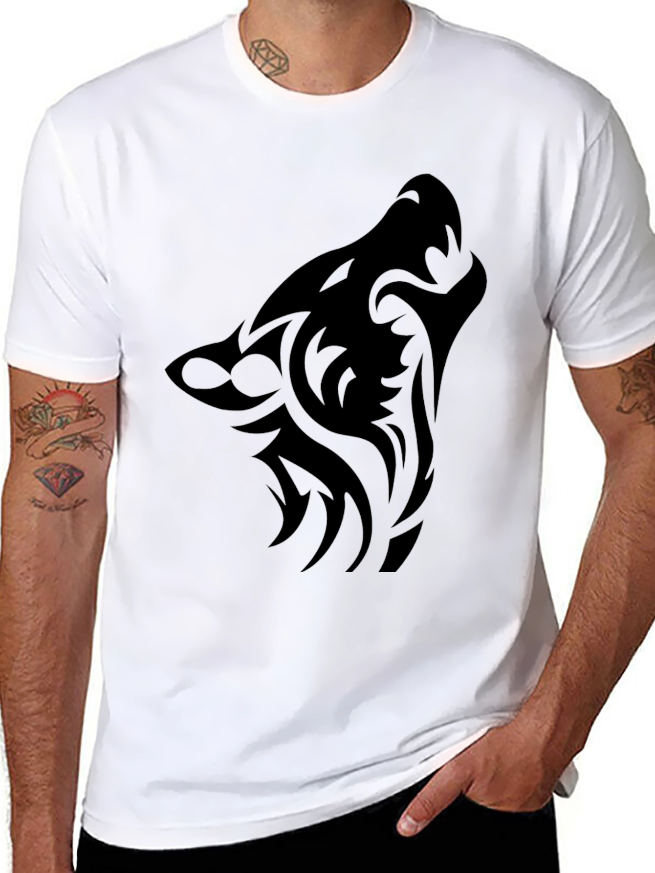 Tribal Wolf Graphic Tee - Mens Black T-Shirt