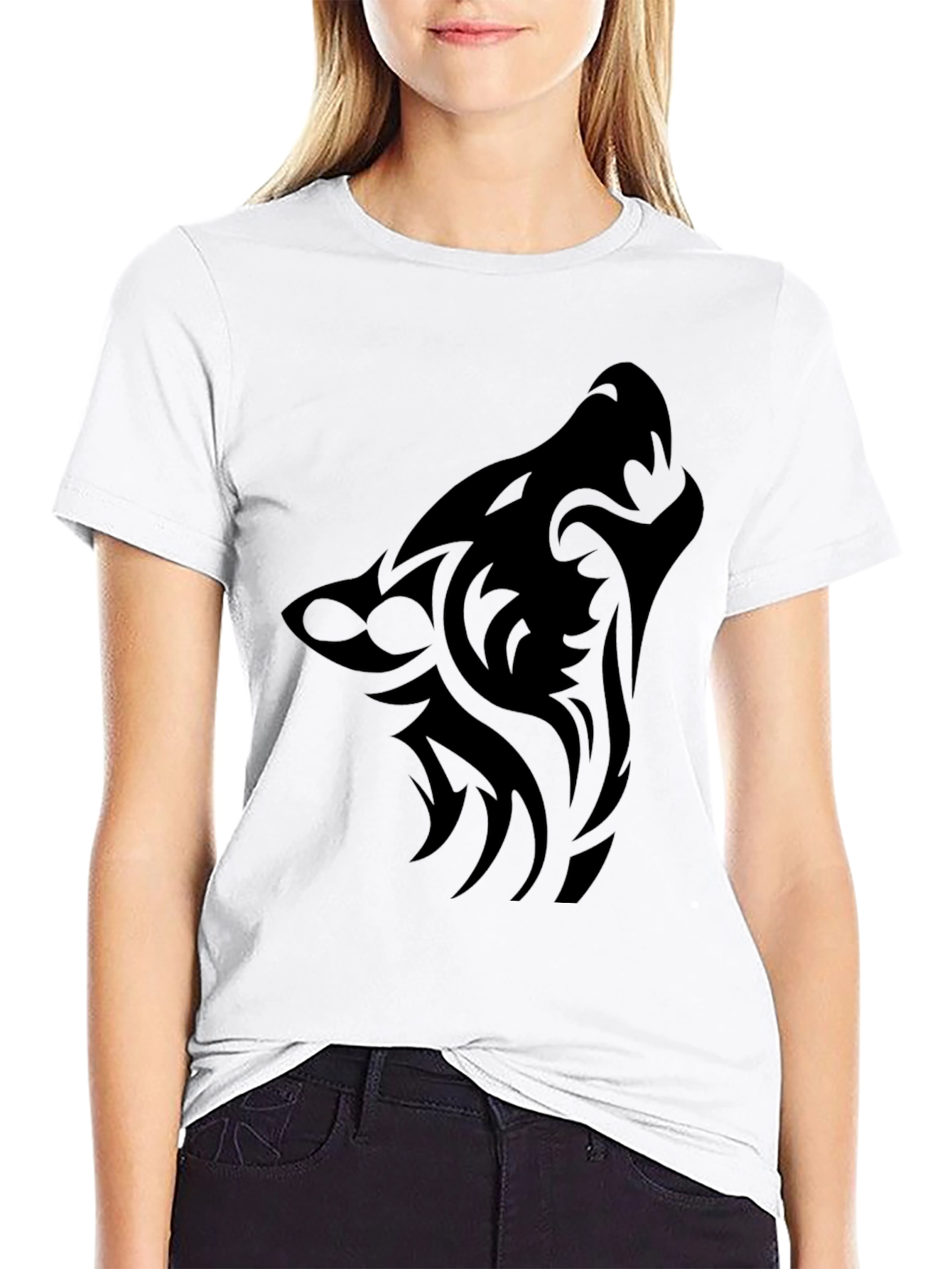 Tribal Wolf Graphic Tee - Mens Black T-Shirt