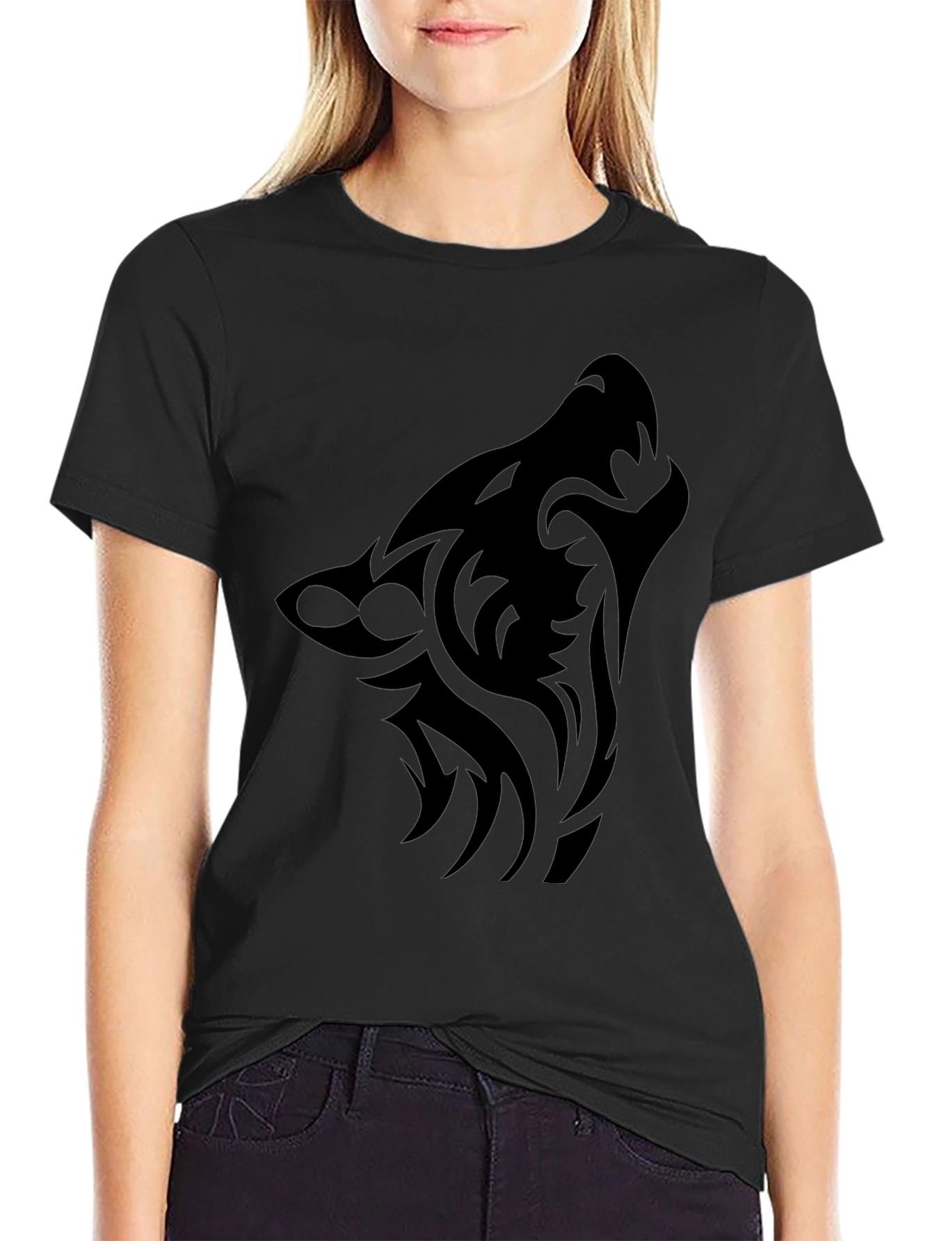 Tribal Wolf Graphic Tee - Mens Black T-Shirt