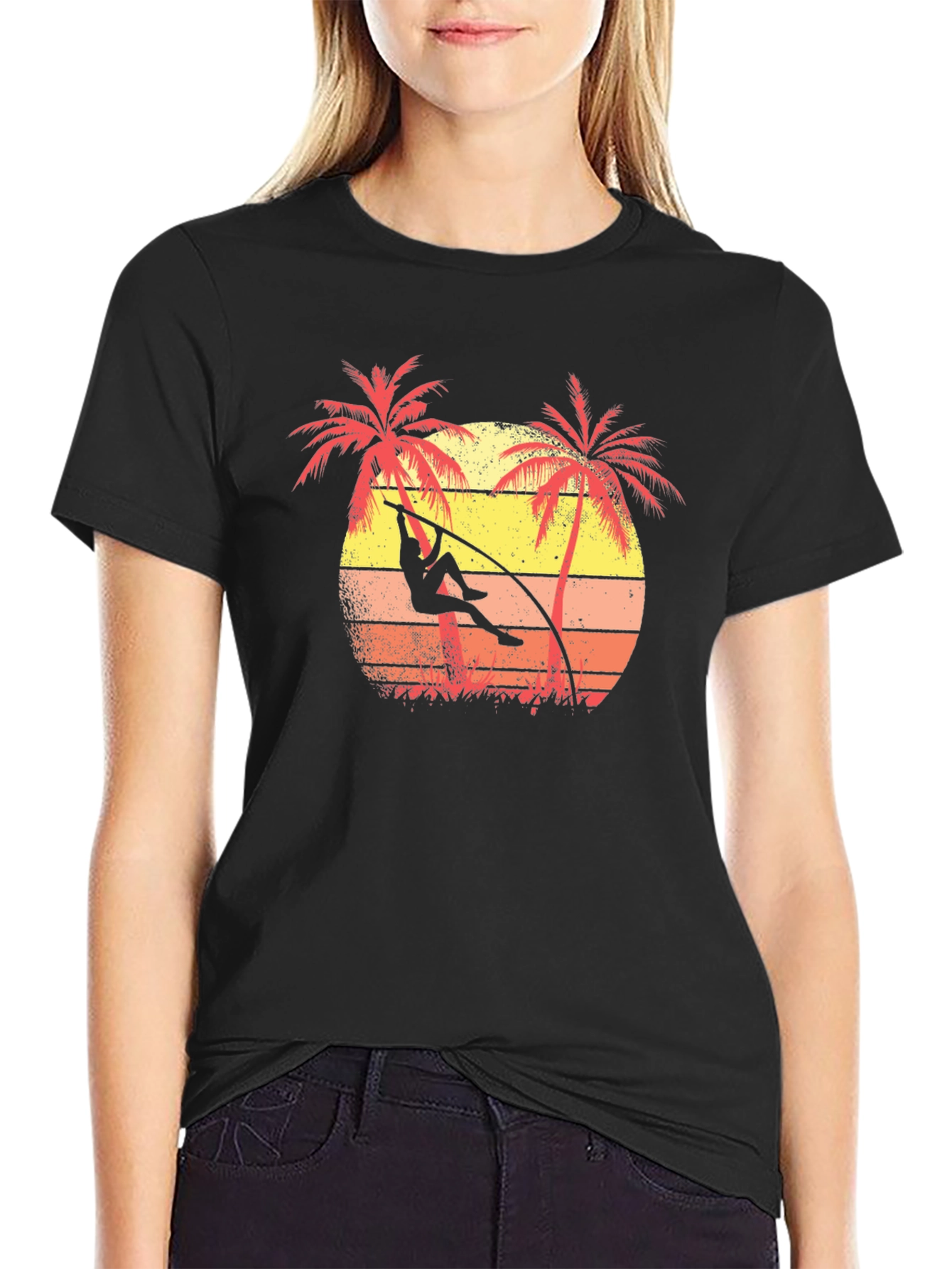 Retro Pole Vault T-Shirt Palm Tree Graphic