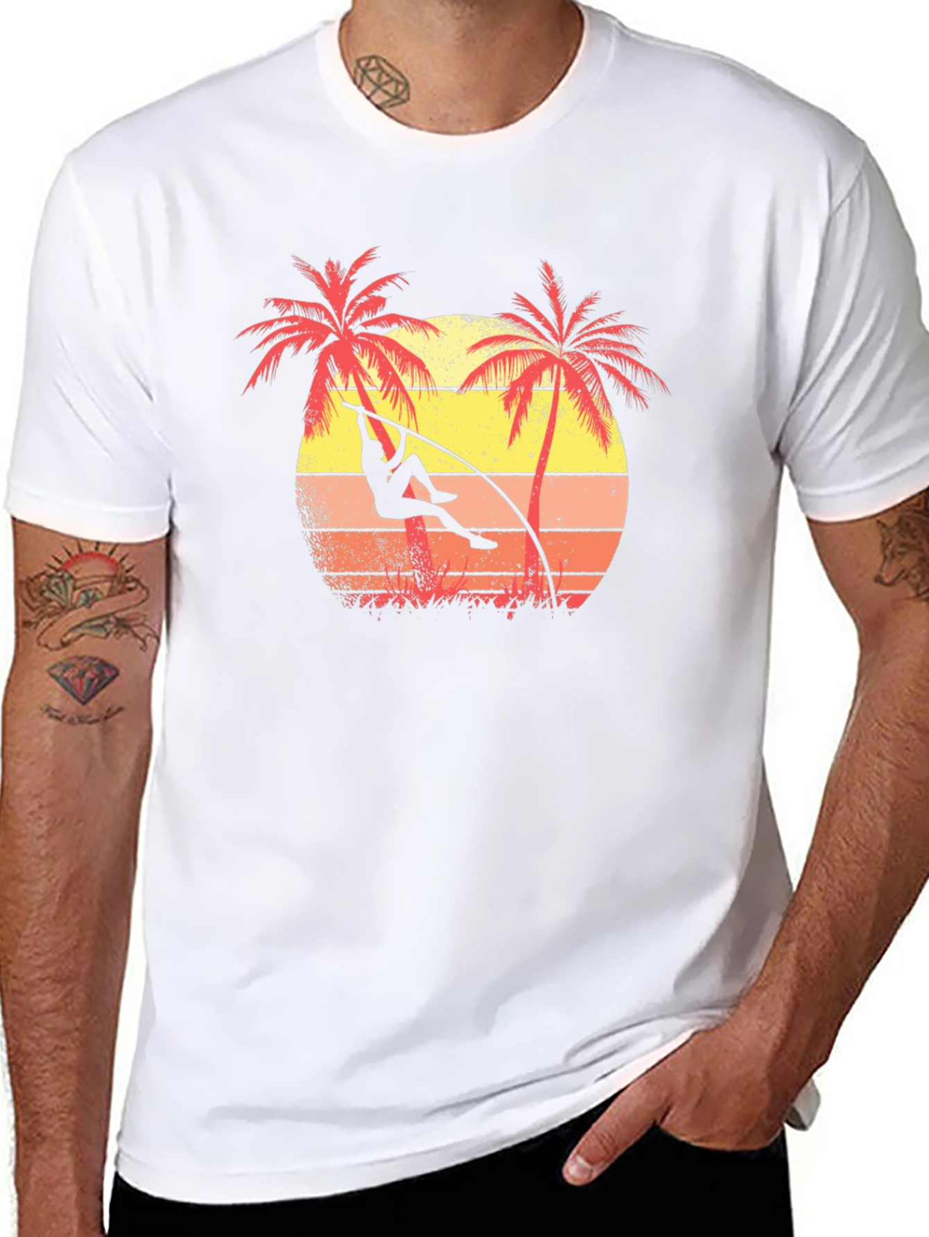 Retro Pole Vault T-Shirt Palm Tree Graphic