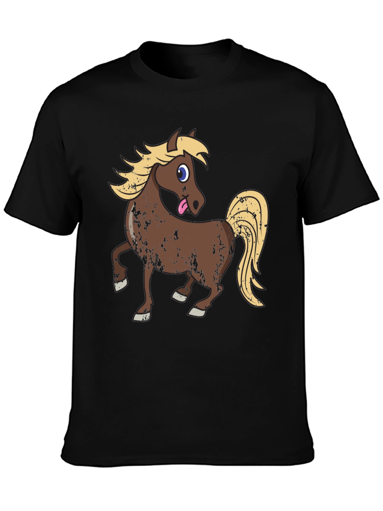 Horse Graphic Tee - Cute Cartoon Black T-Shirt