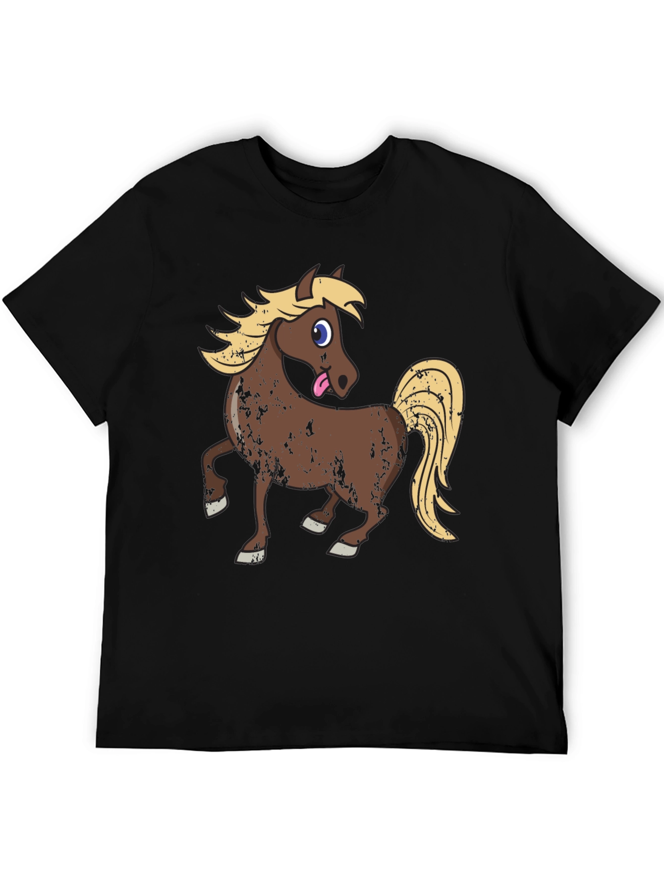 Horse Graphic Tee - Cute Cartoon Black T-Shirt