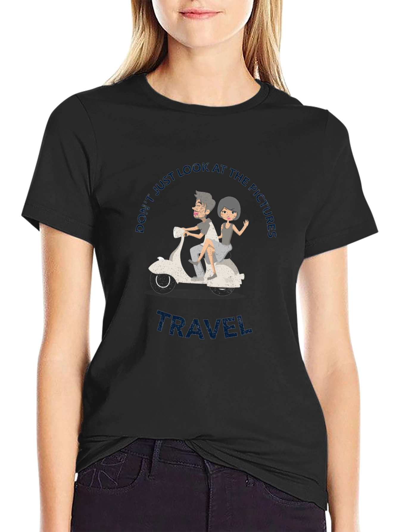 Travel Vibes Graphic Tee - Black Cotton T-Shirt