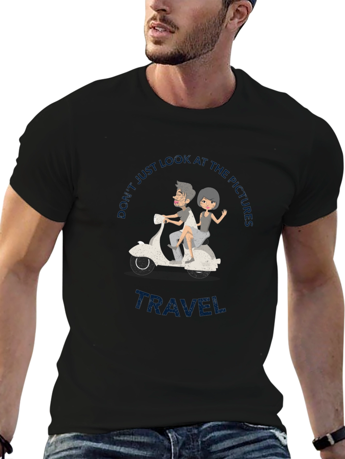 Travel Vibes Graphic Tee - Black Cotton T-Shirt