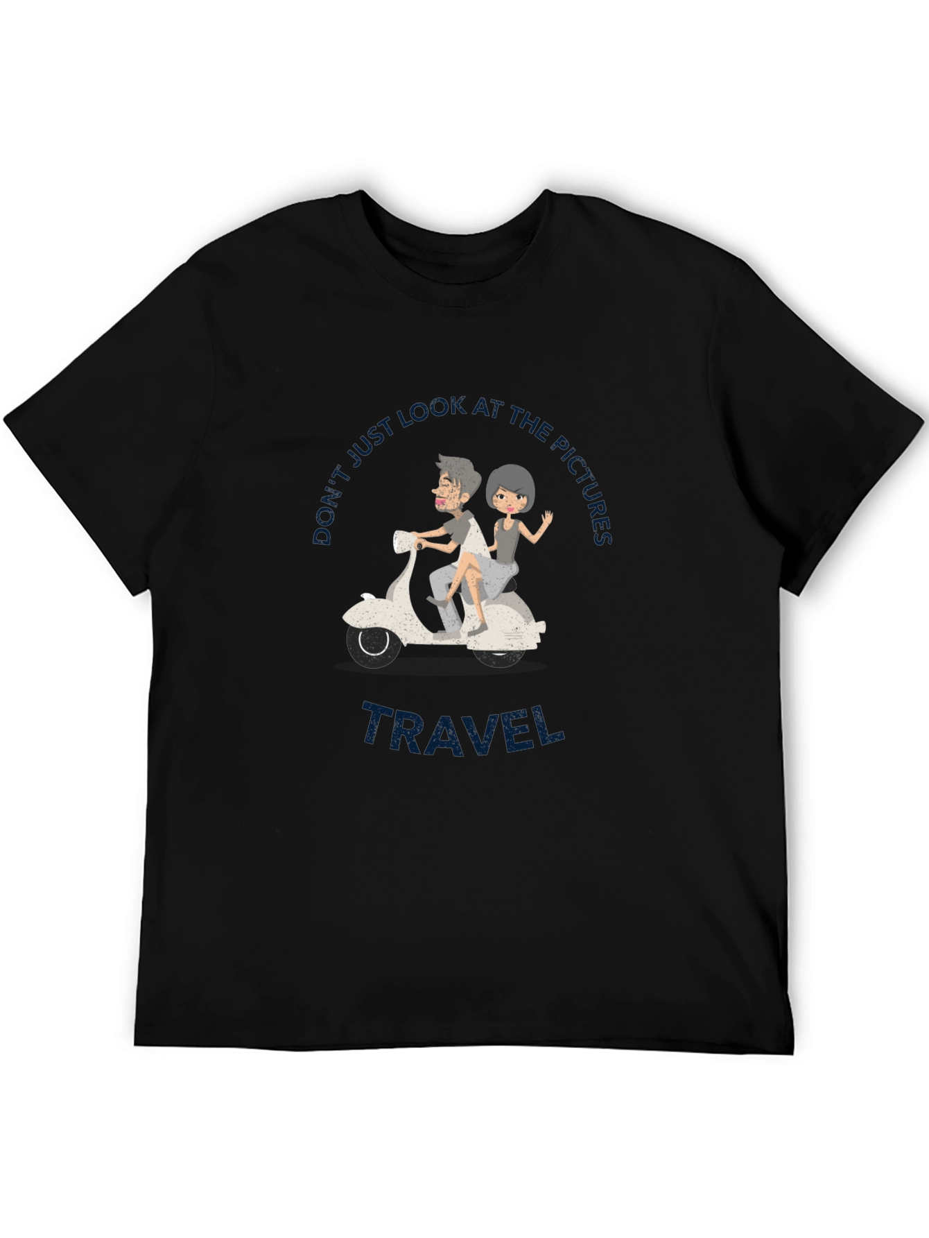 Travel Vibes Graphic Tee - Black Cotton T-Shirt