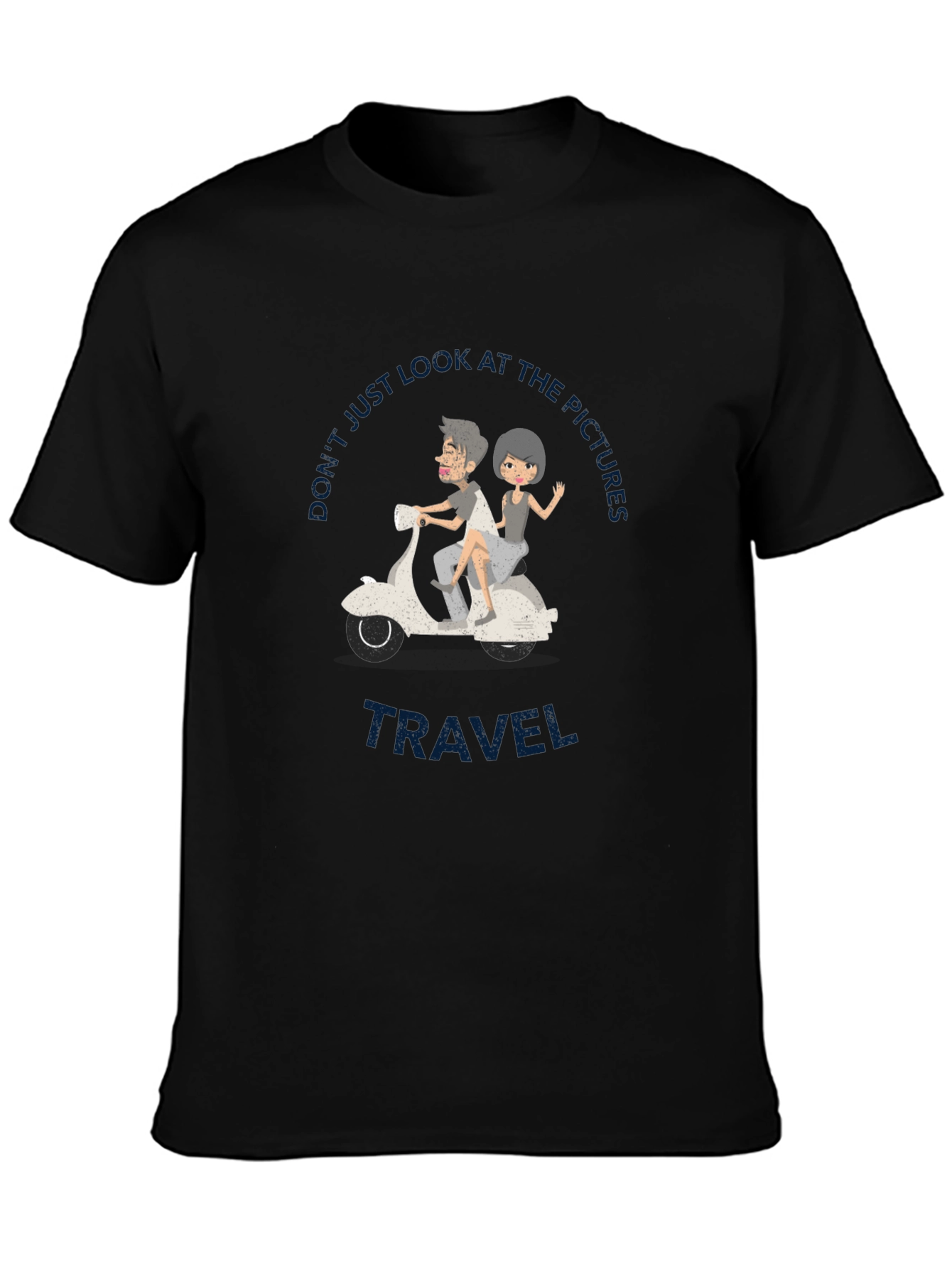 Travel Vibes Graphic Tee - Black Cotton T-Shirt