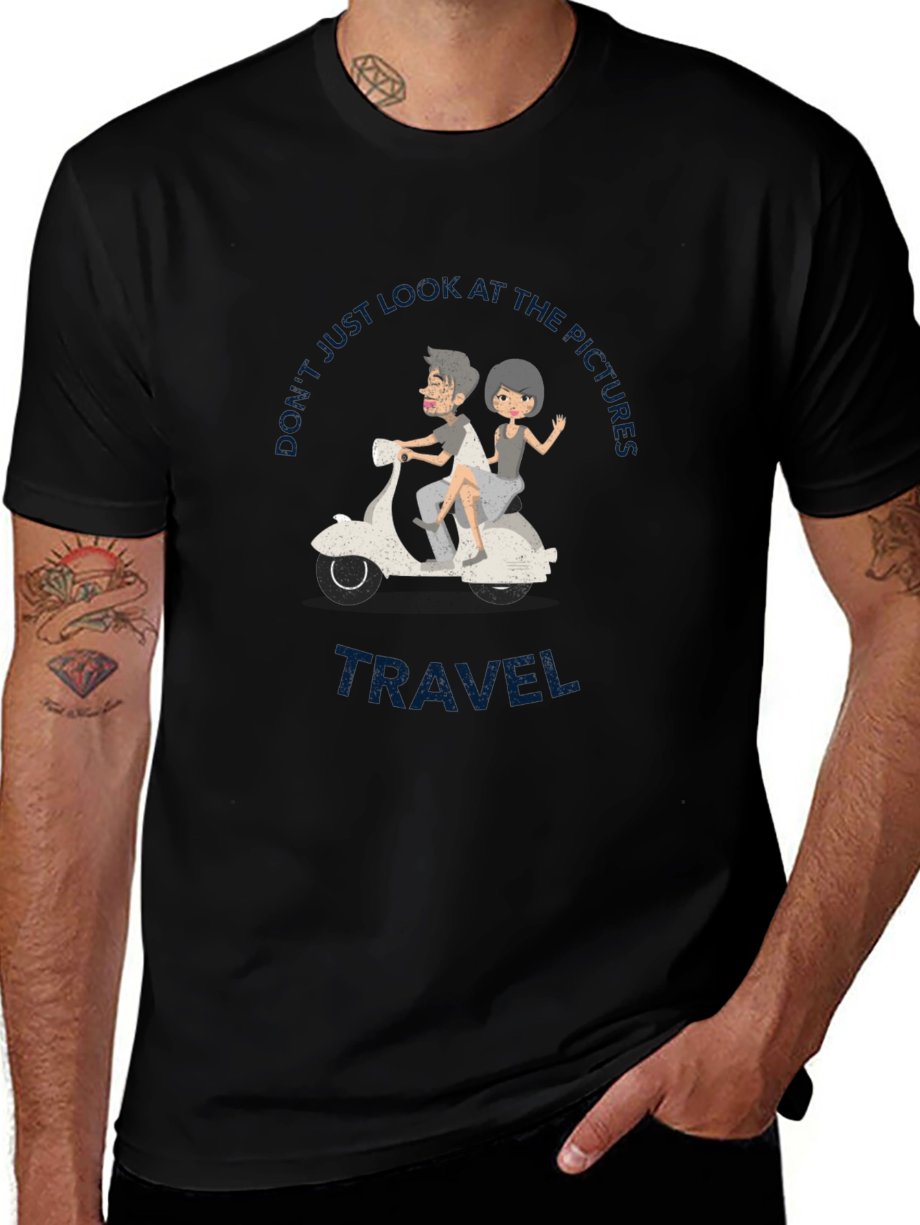 Travel Vibes Graphic Tee - Black Cotton T-Shirt