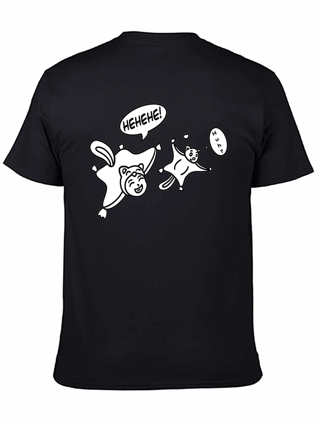 Funny Flying Squirrel Cartoon Black T-Shirt