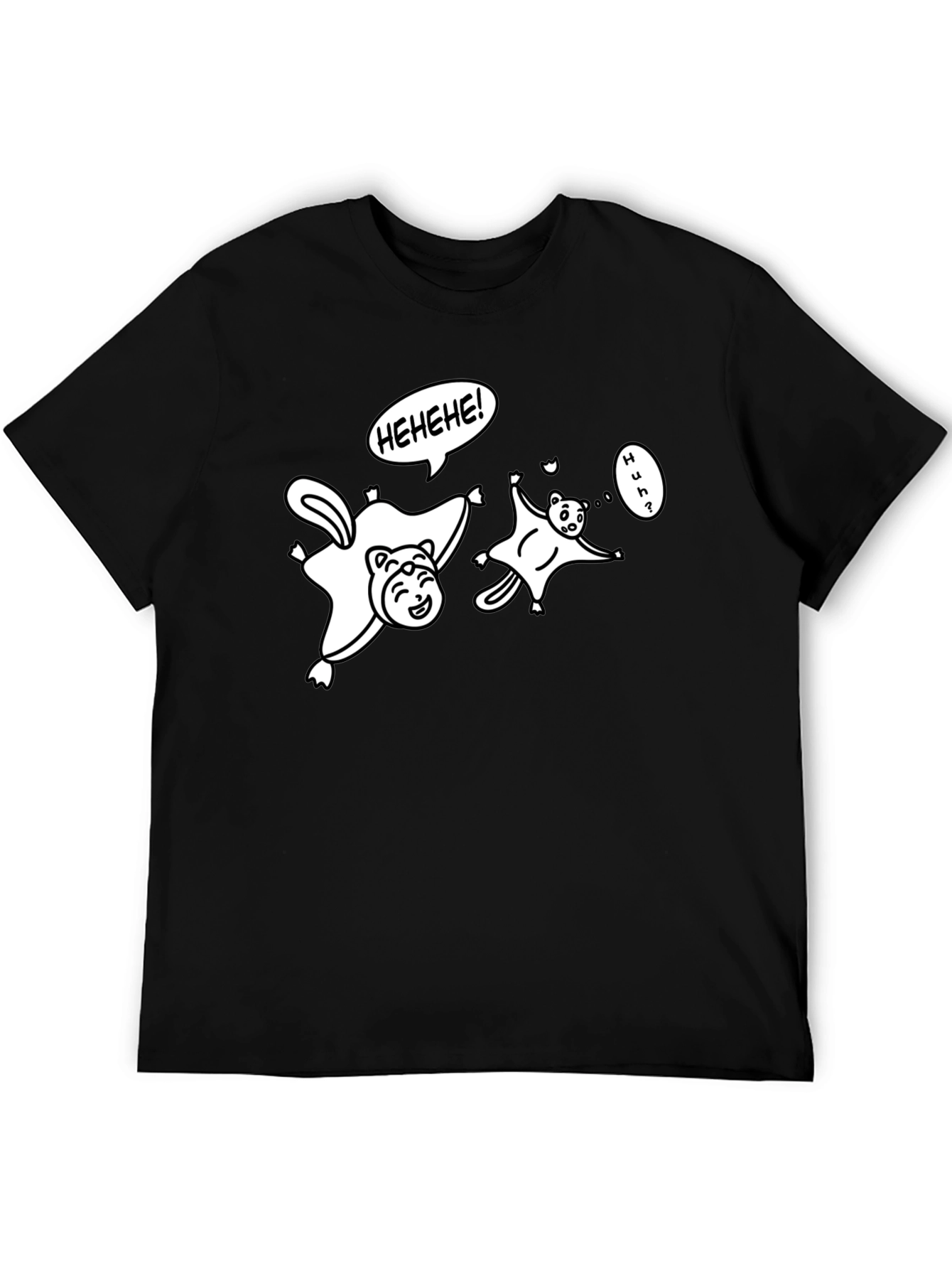 Funny Flying Squirrel Cartoon Black T-Shirt