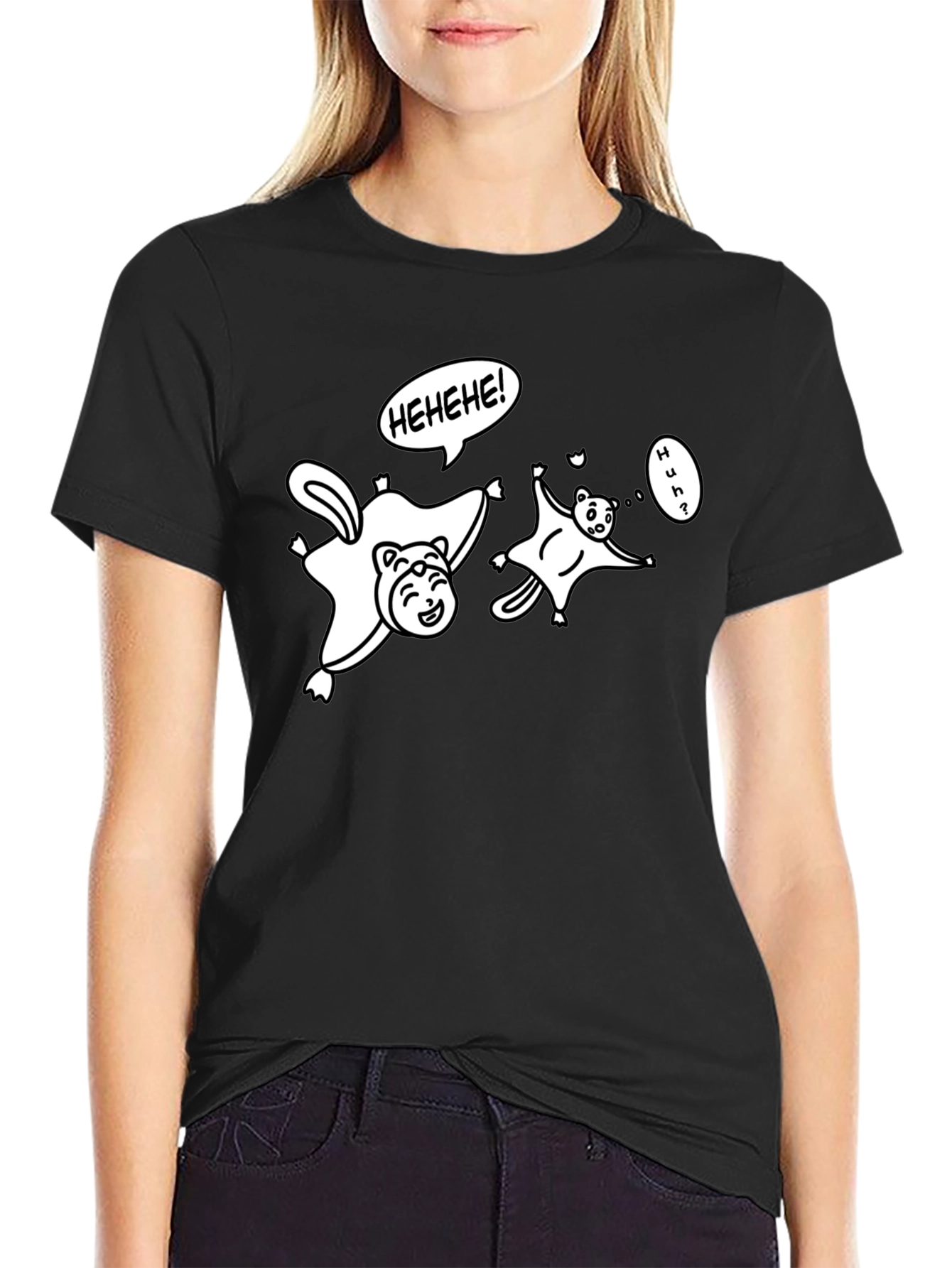 Funny Flying Squirrel Cartoon Black T-Shirt