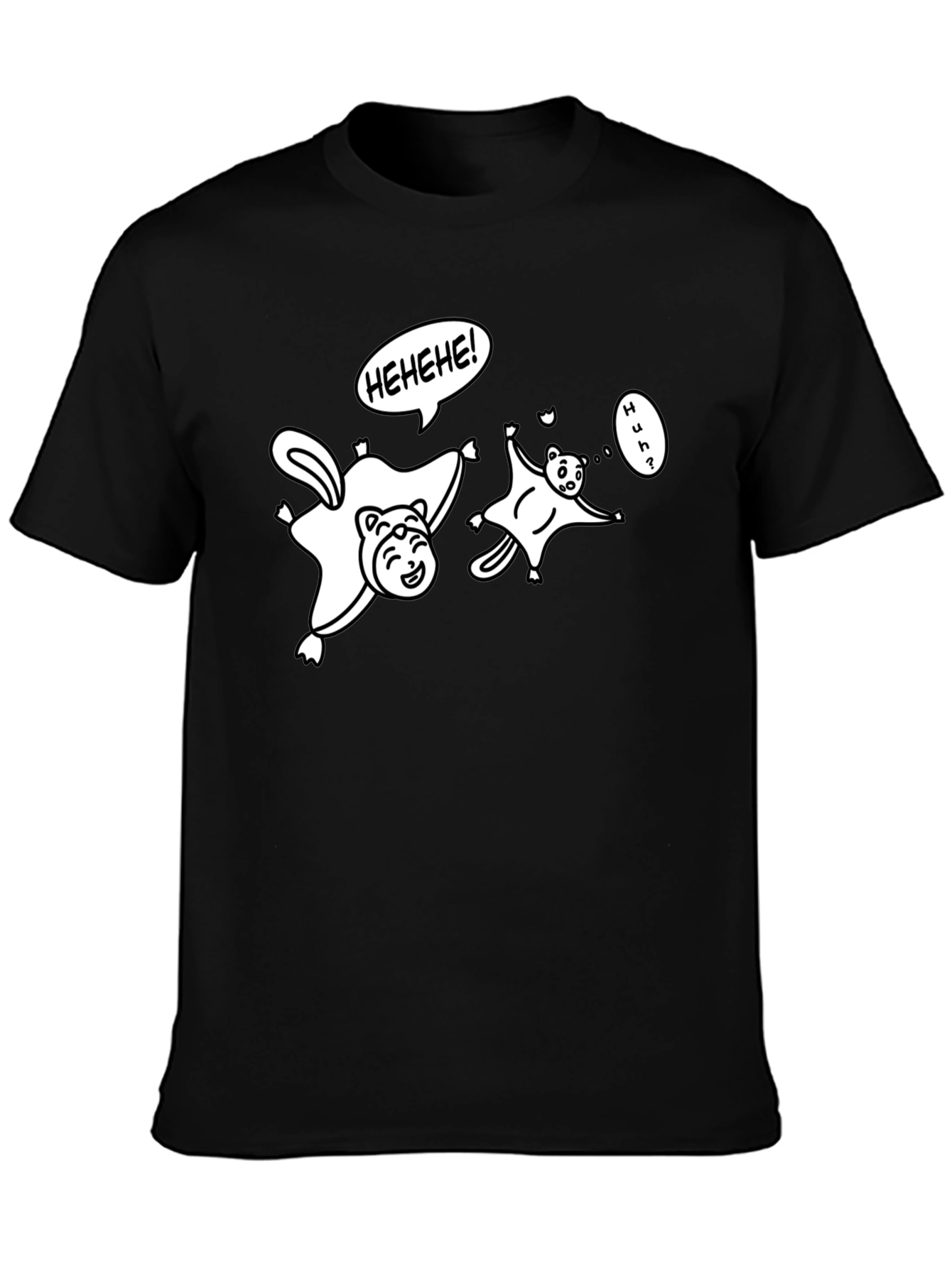 Funny Flying Squirrel Cartoon Black T-Shirt