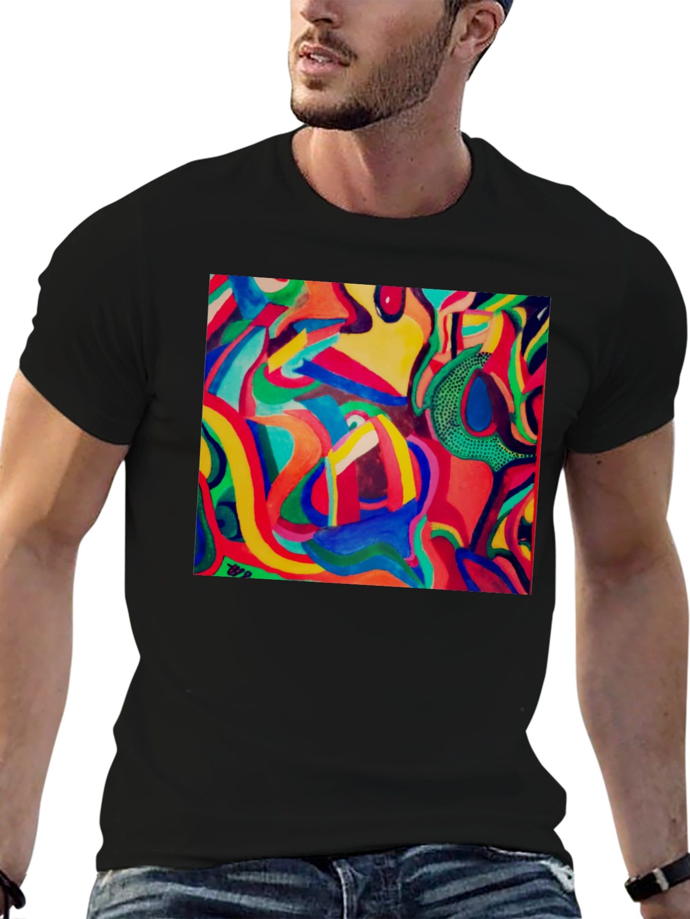 Abstract Art Print Black T-Shirt Unique Design