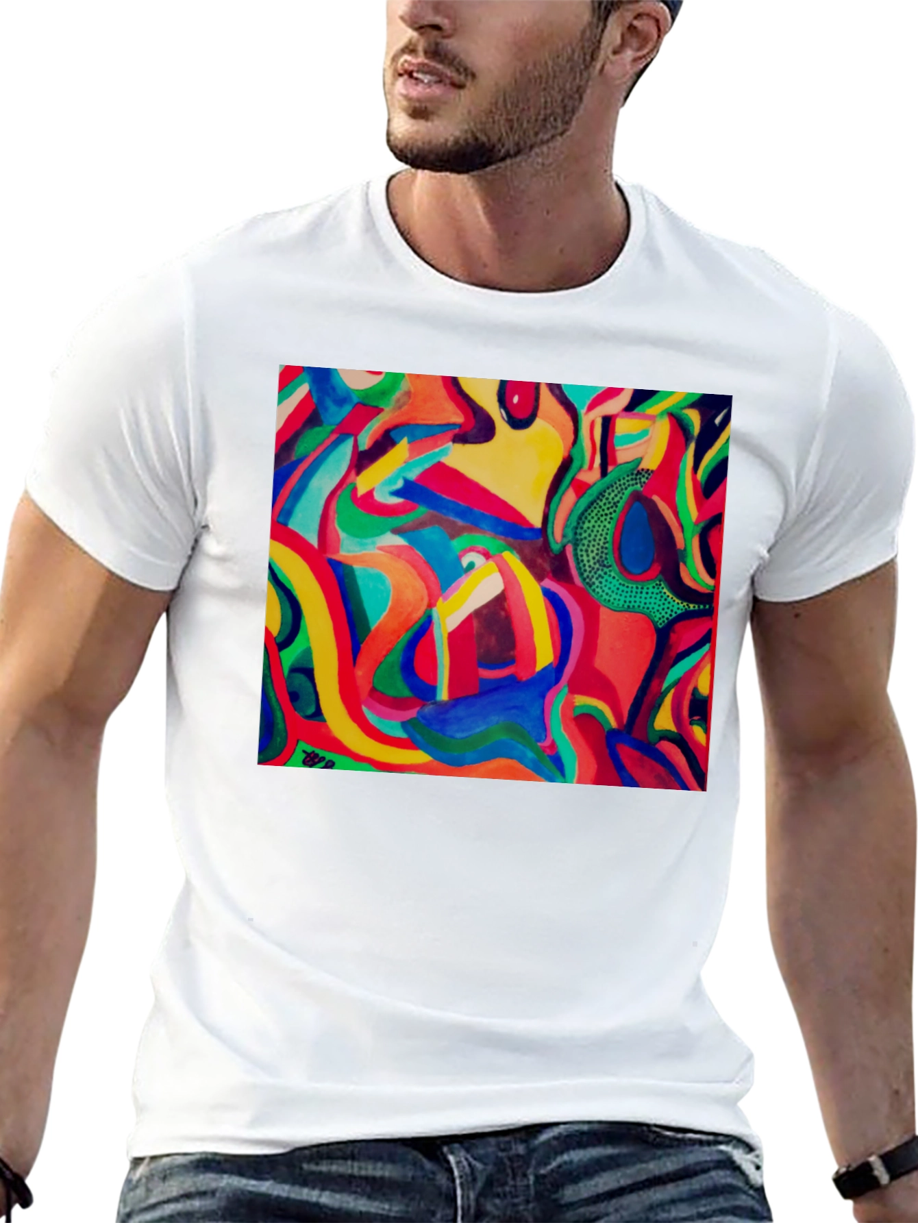 Abstract Art Print Black T-Shirt Unique Design