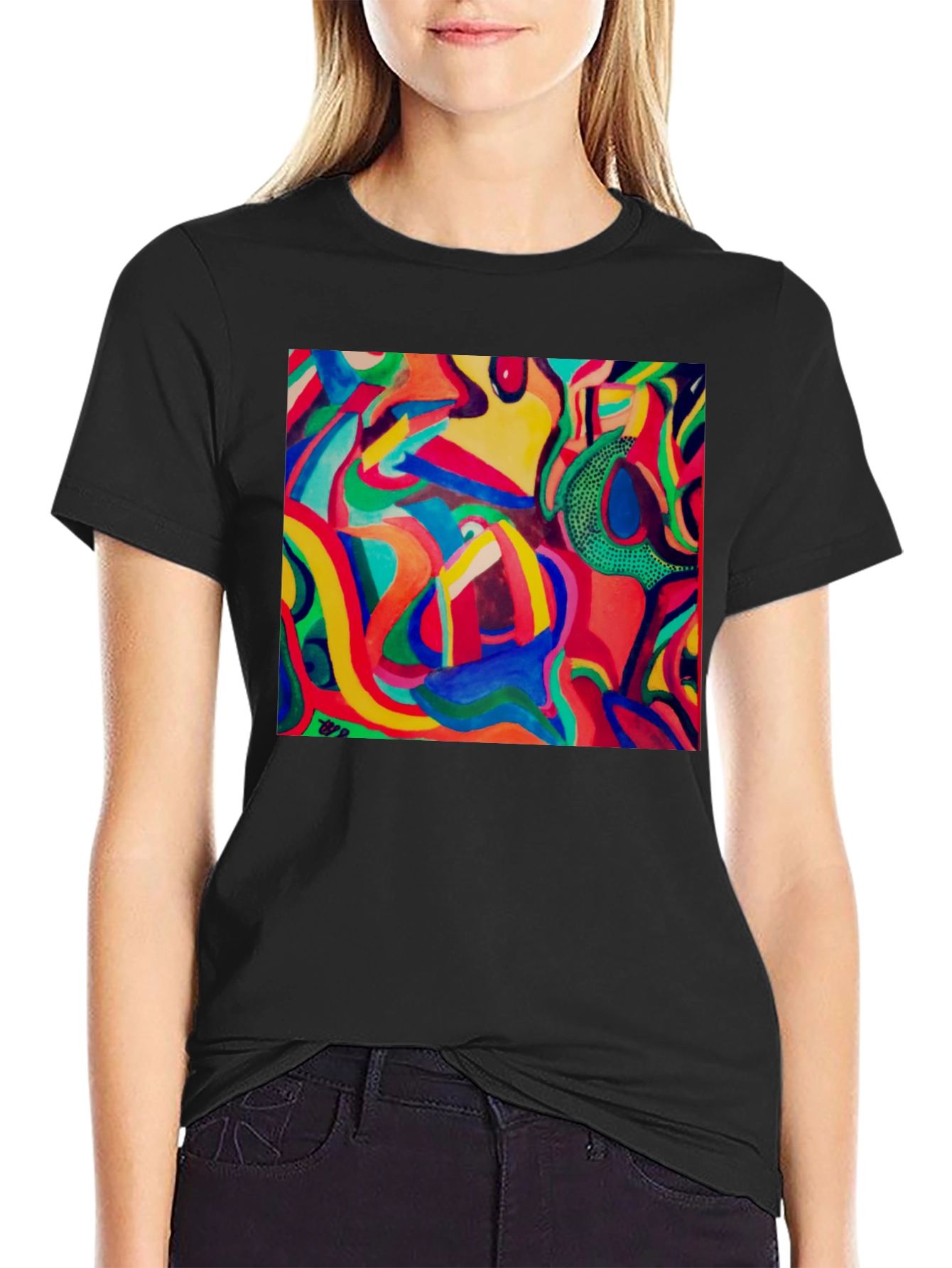 Abstract Art Print Black T-Shirt Unique Design