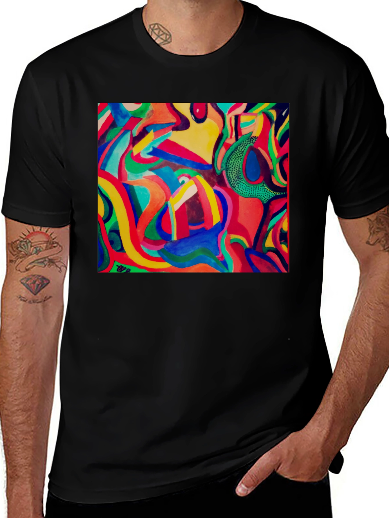 Abstract Art Print Black T-Shirt Unique Design
