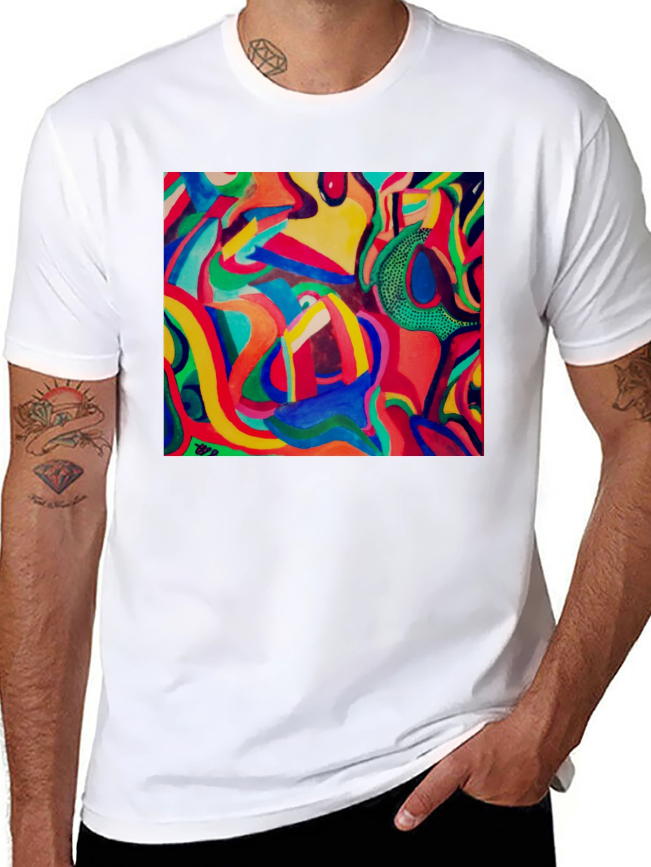 Abstract Art Print Black T-Shirt Unique Design