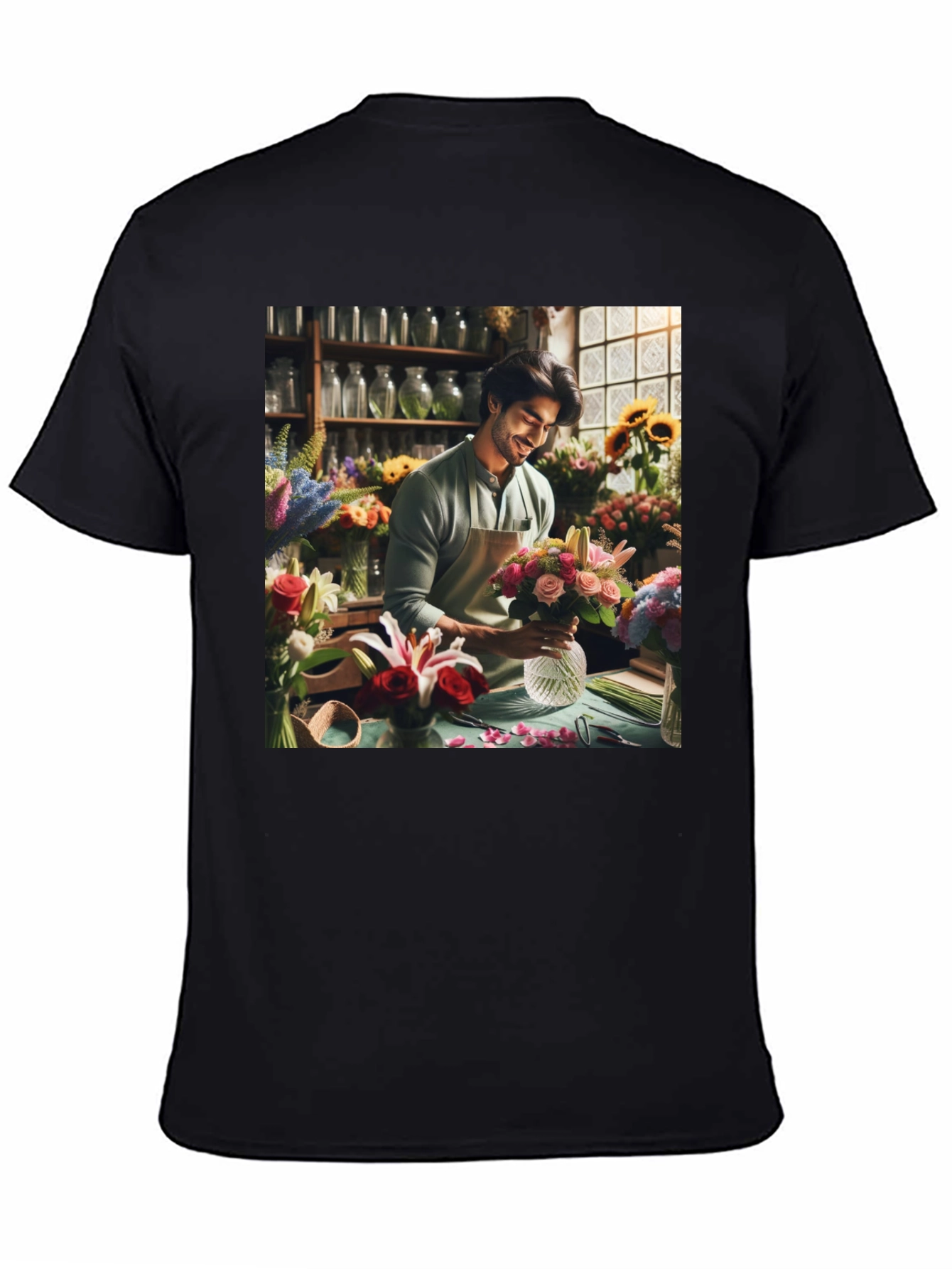 Floral T-Shirt: Man Arranging Flowers