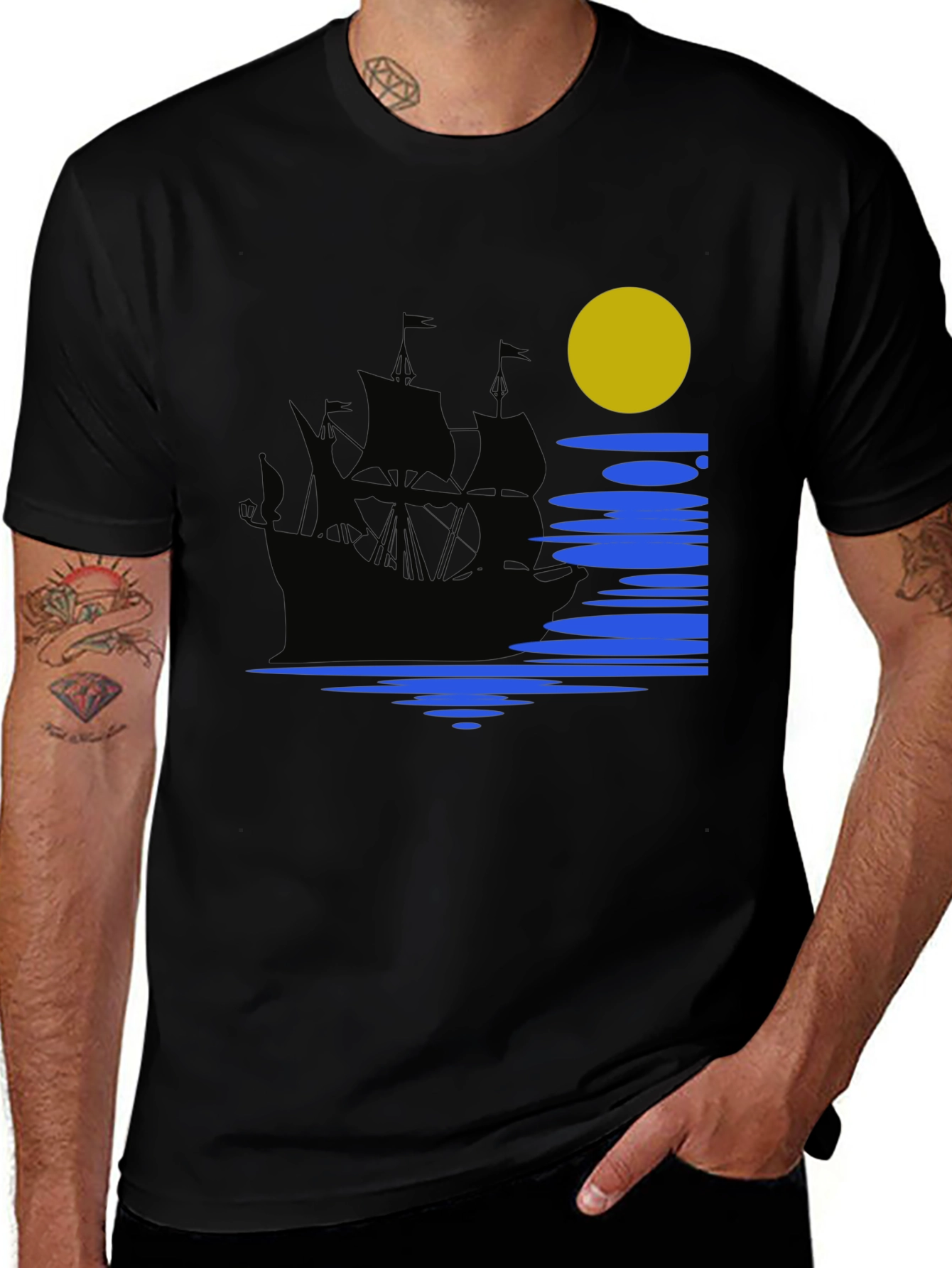 Nautical Moonlight Black T-Shirt