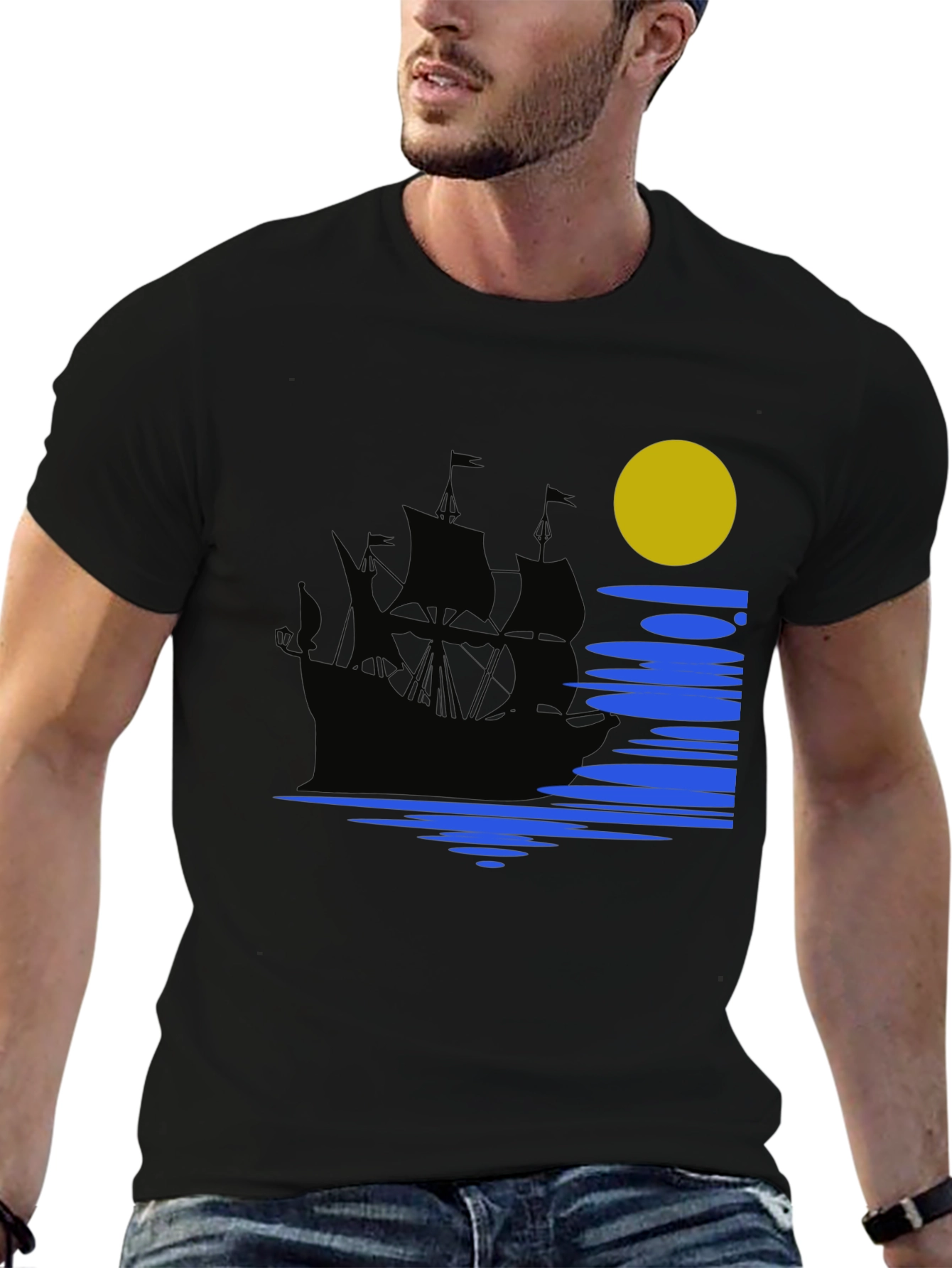 Nautical Moonlight Black T-Shirt