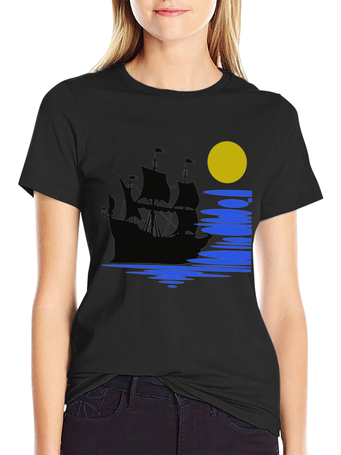 Nautical Moonlight Black T-Shirt