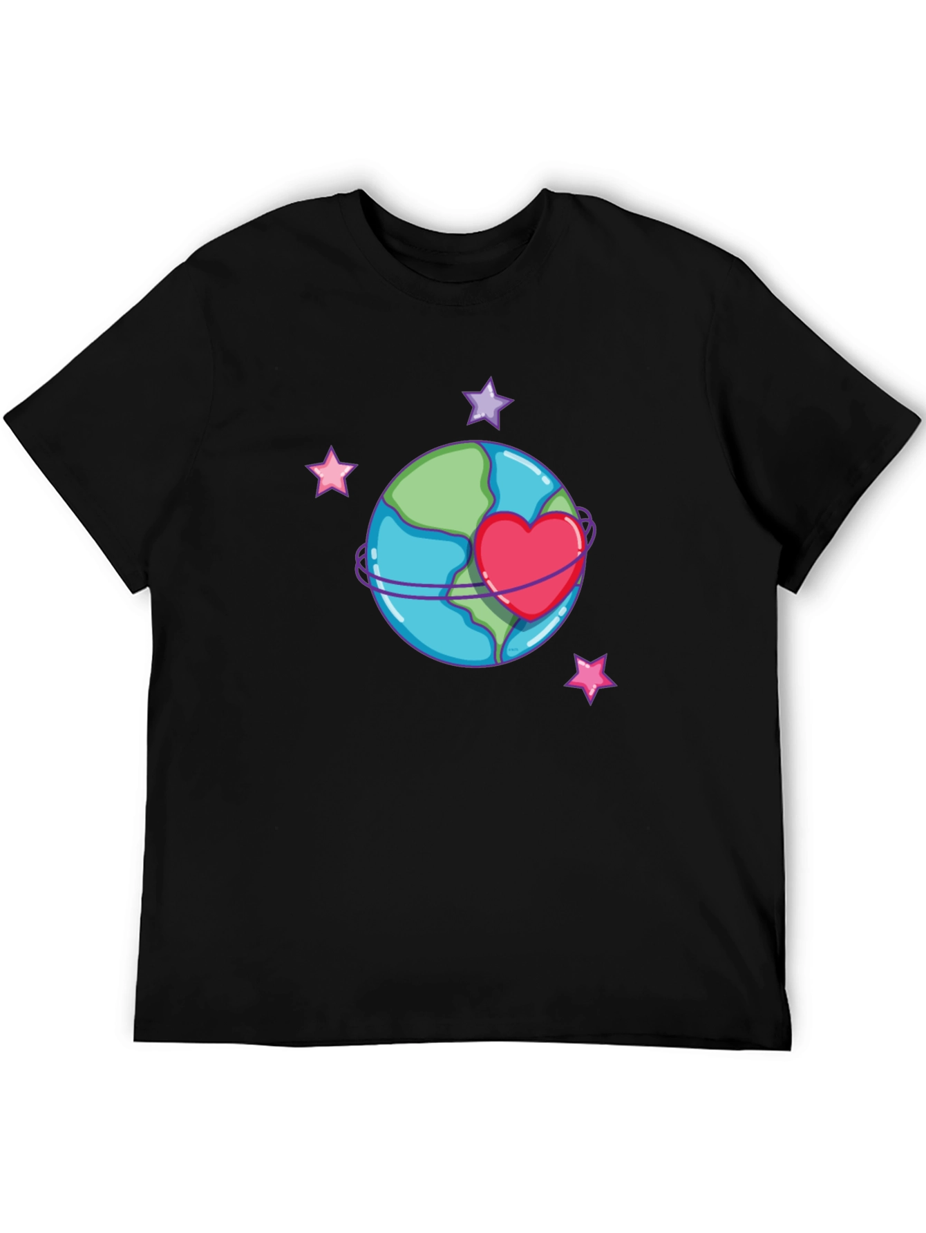 Planet Heart Graphic Tee - Black Cotton T-Shirt