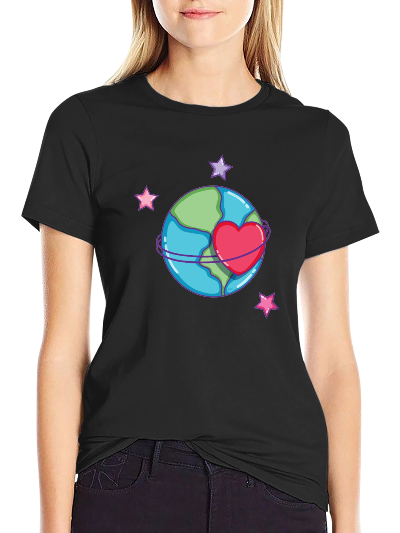 Planet Heart Graphic Tee - Black Cotton T-Shirt