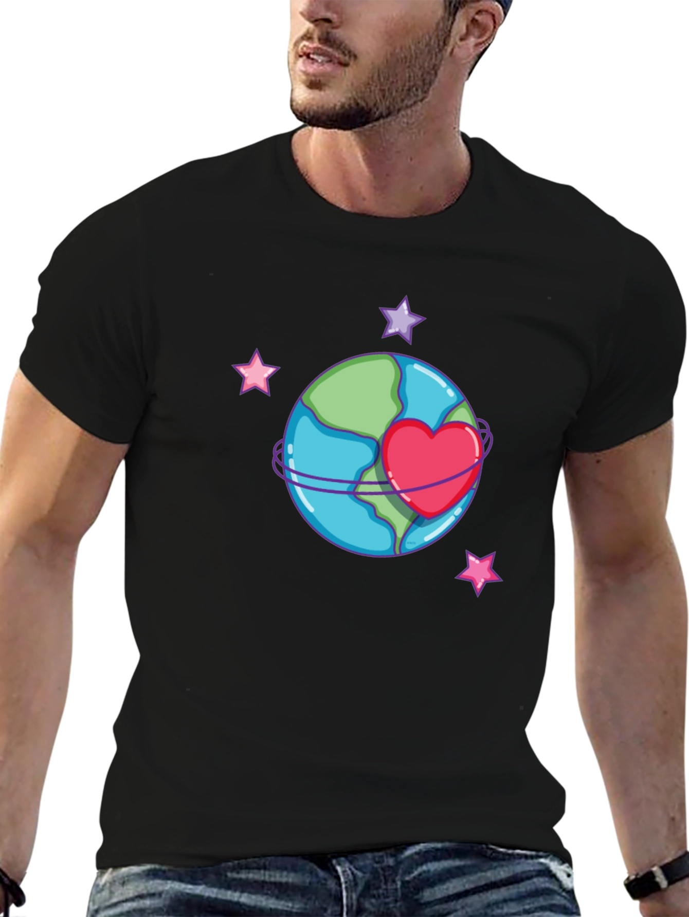 Planet Heart Graphic Tee - Black Cotton T-Shirt
