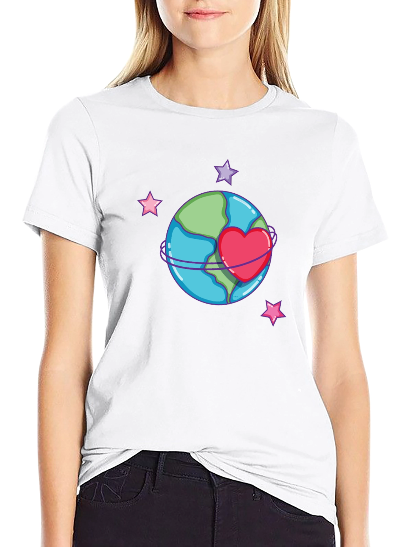 Planet Heart Graphic Tee - Black Cotton T-Shirt