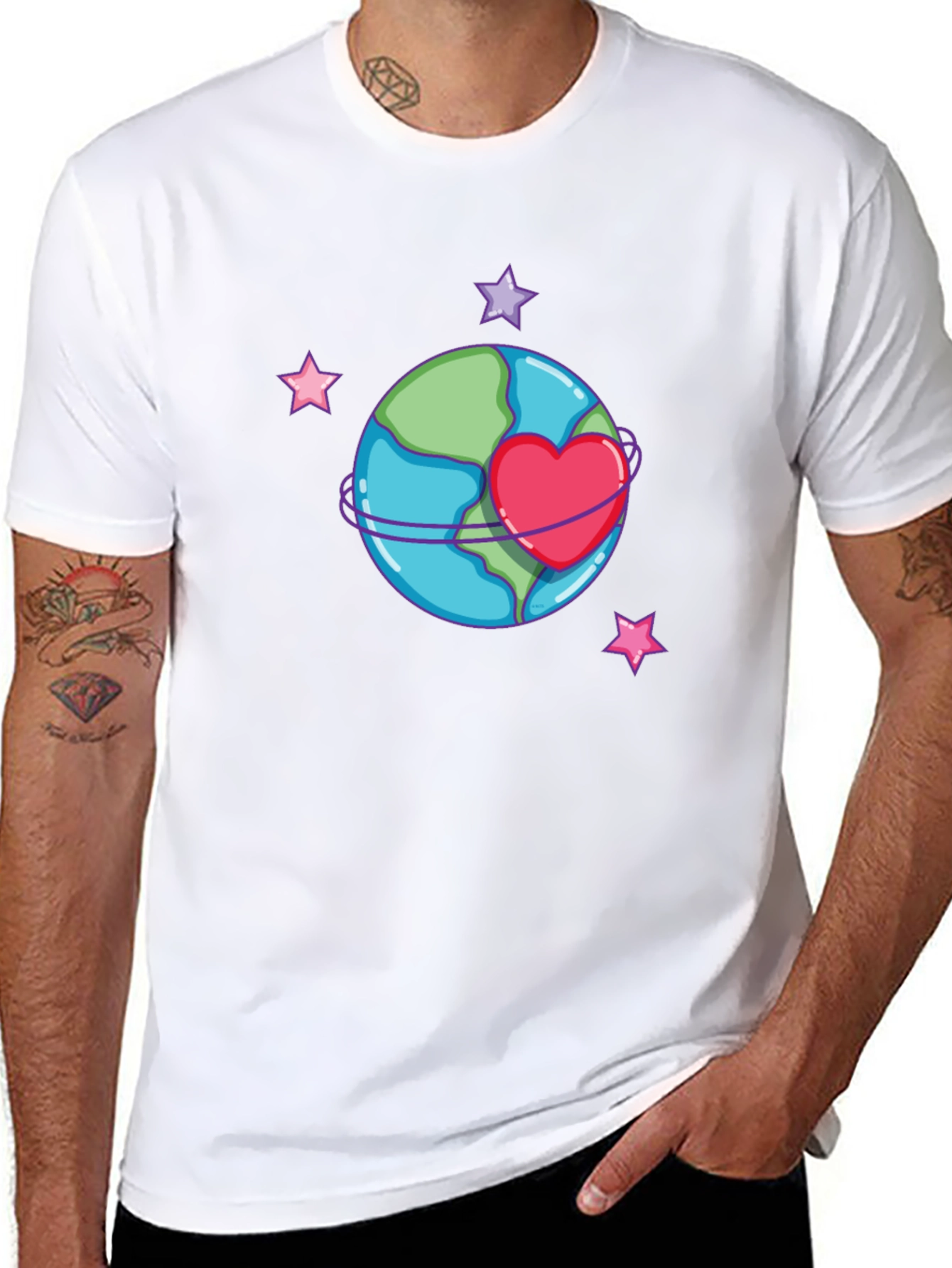 Planet Heart Graphic Tee - Black Cotton T-Shirt