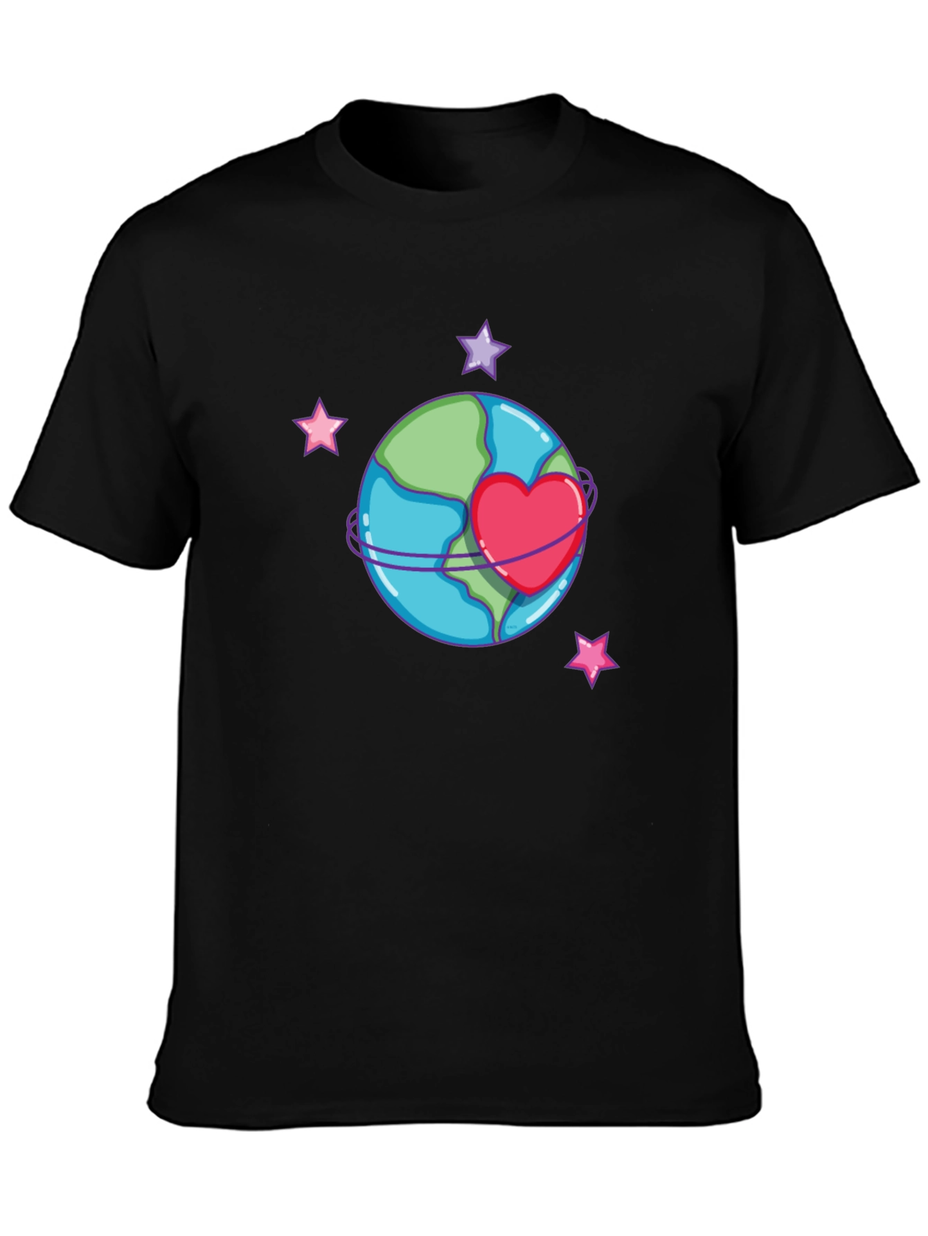Planet Heart Graphic Tee - Black Cotton T-Shirt