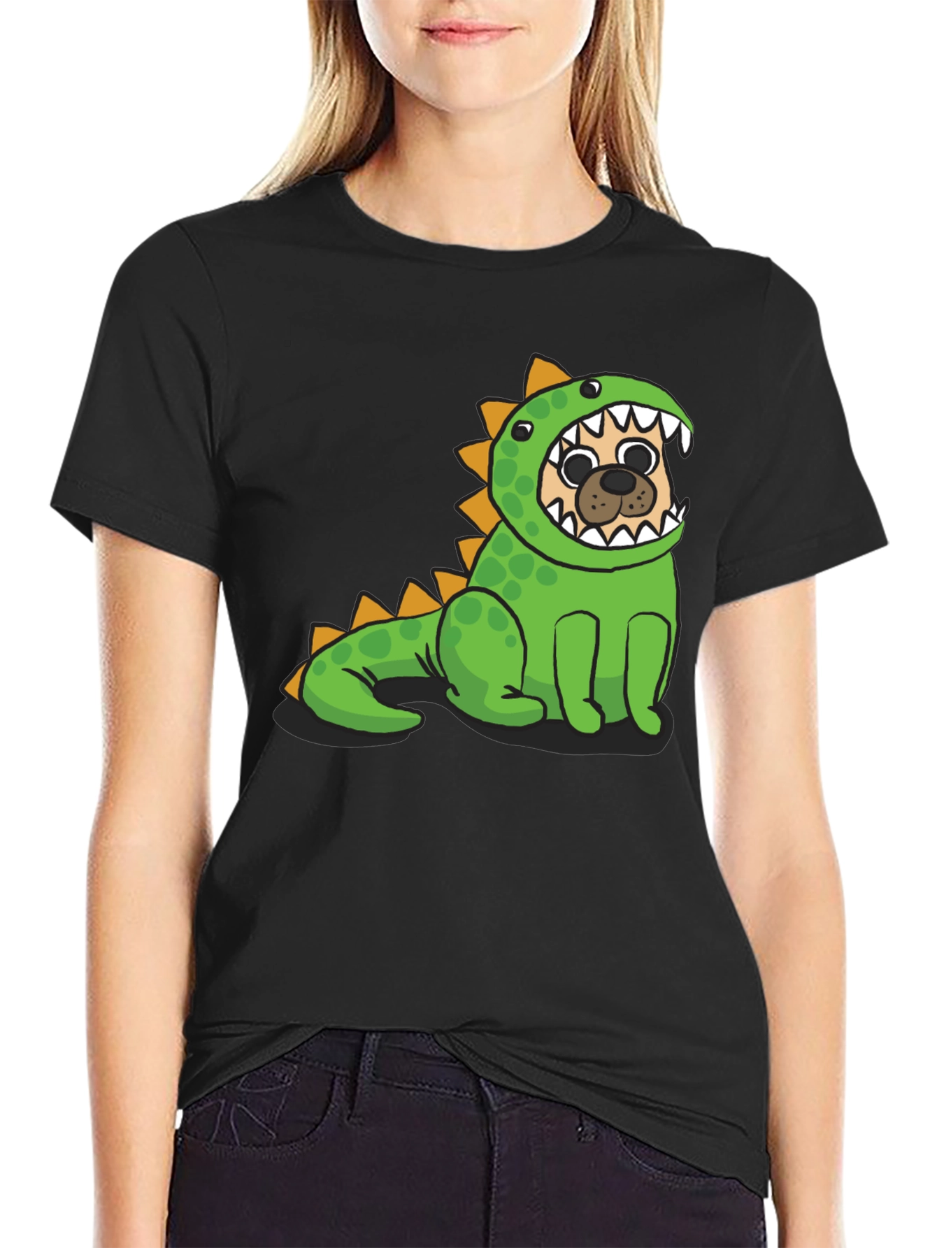 Pug in Dino Costume Graphic T-Shirt